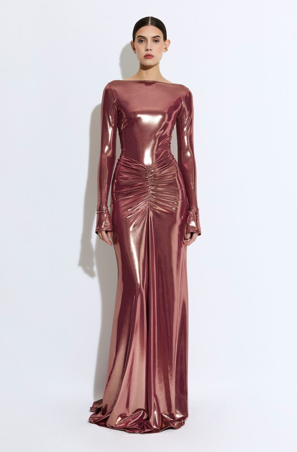 Coated Jersey Ruched Maxi Skirt