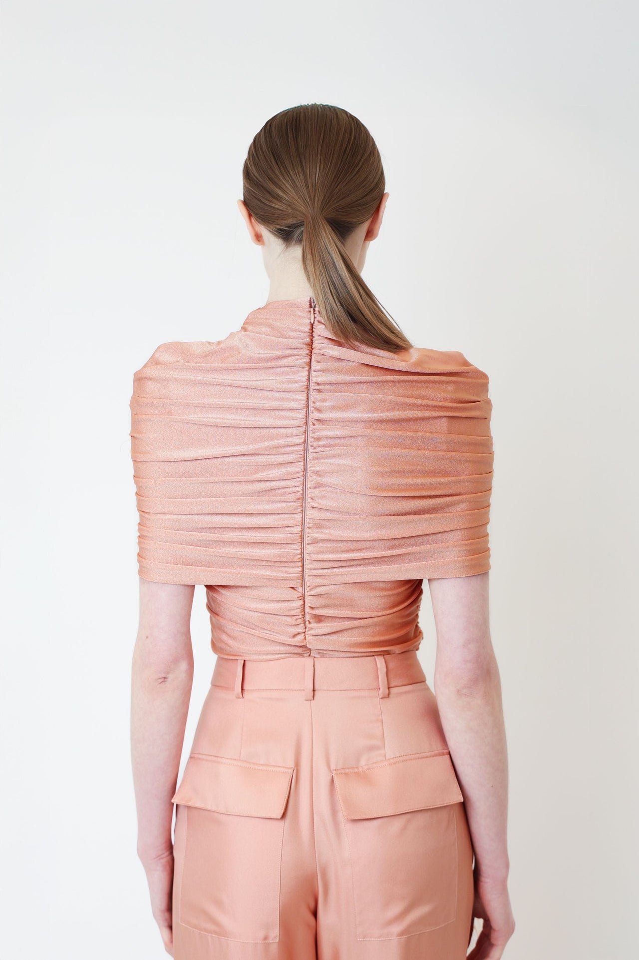 Shine Jersey Mock Neck Ruched Top - LAPOINTE