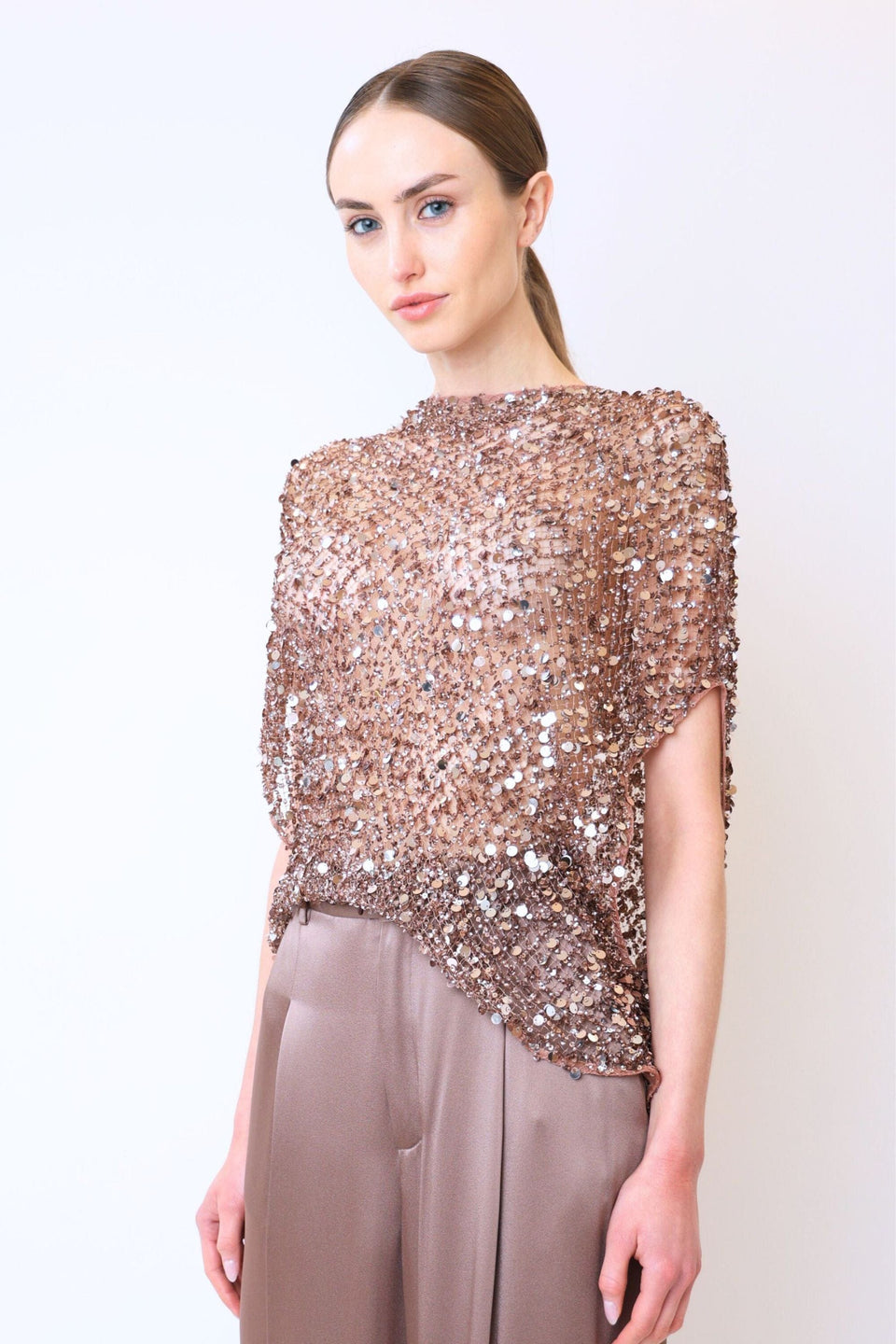 Net Mesh Sequin Cape Tee - LAPOINTE