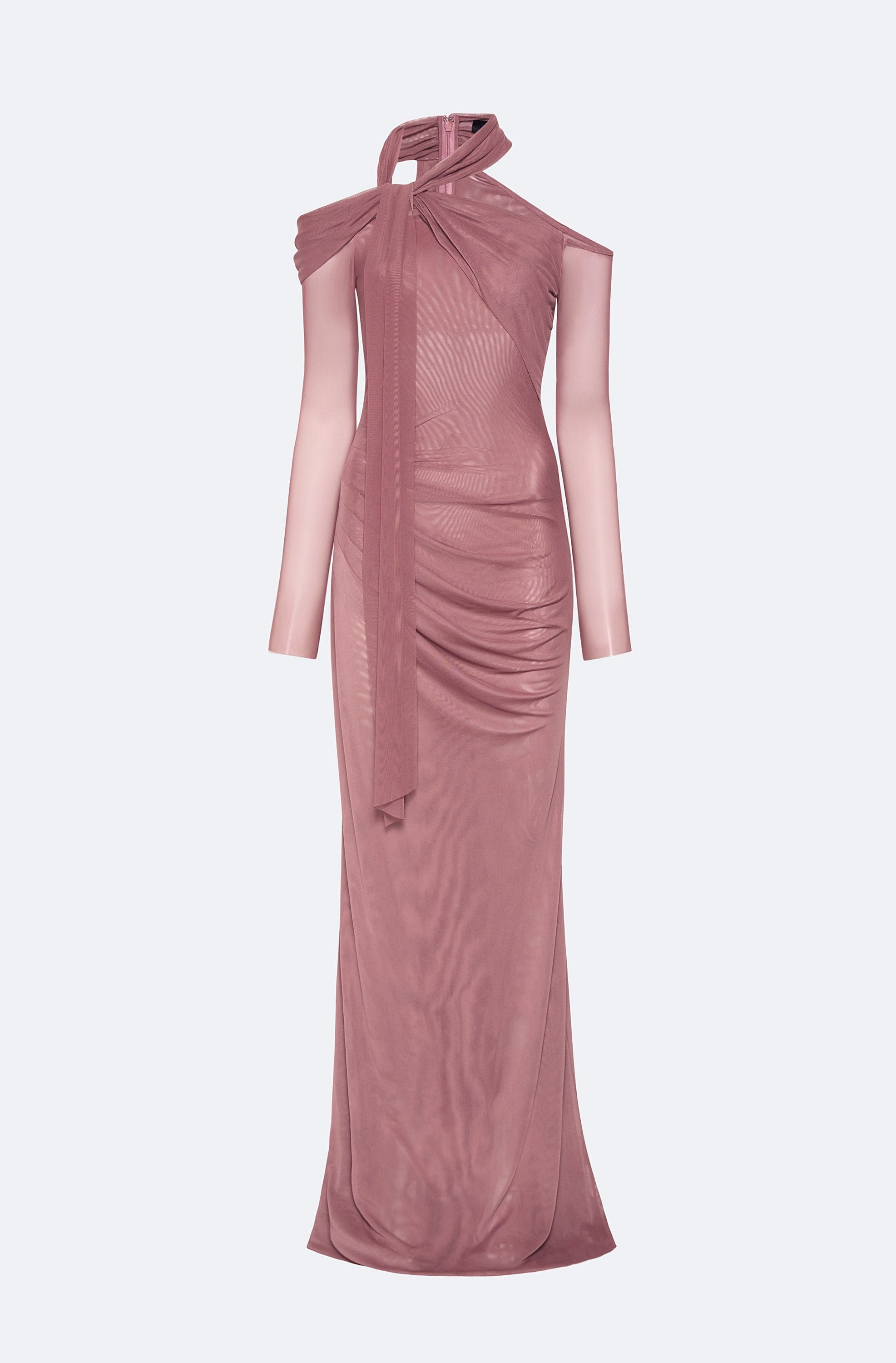 Mesh Scarf Neck Gown