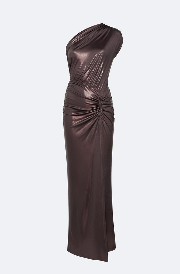 Coated Jersey One Shoulder Ruched Dress - LAPOINTE