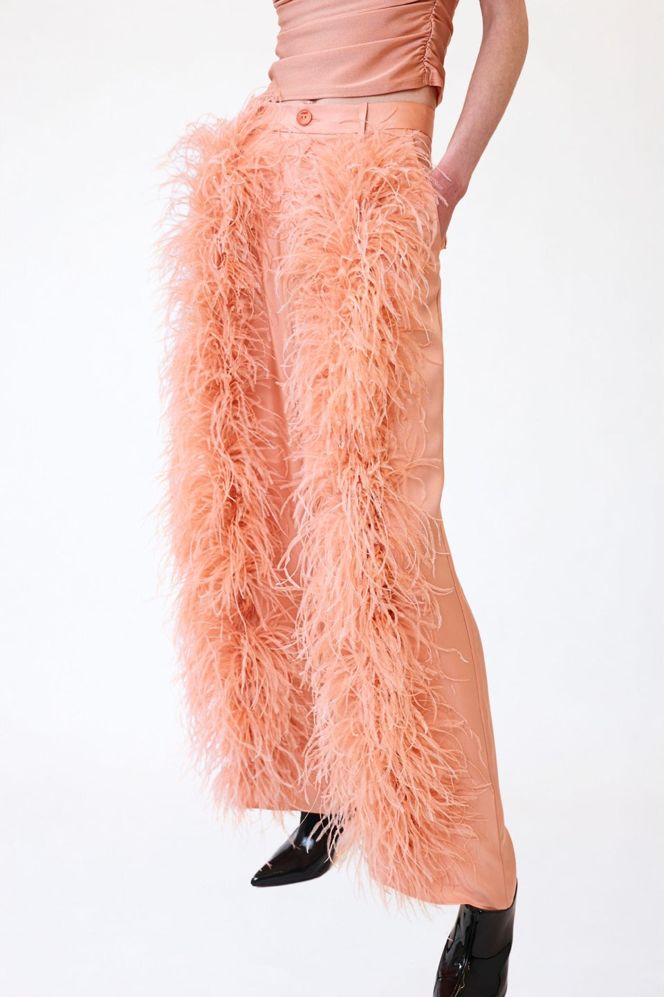 Silky Twill Relaxed Pleated Pant With Feathers - LAPOINTE