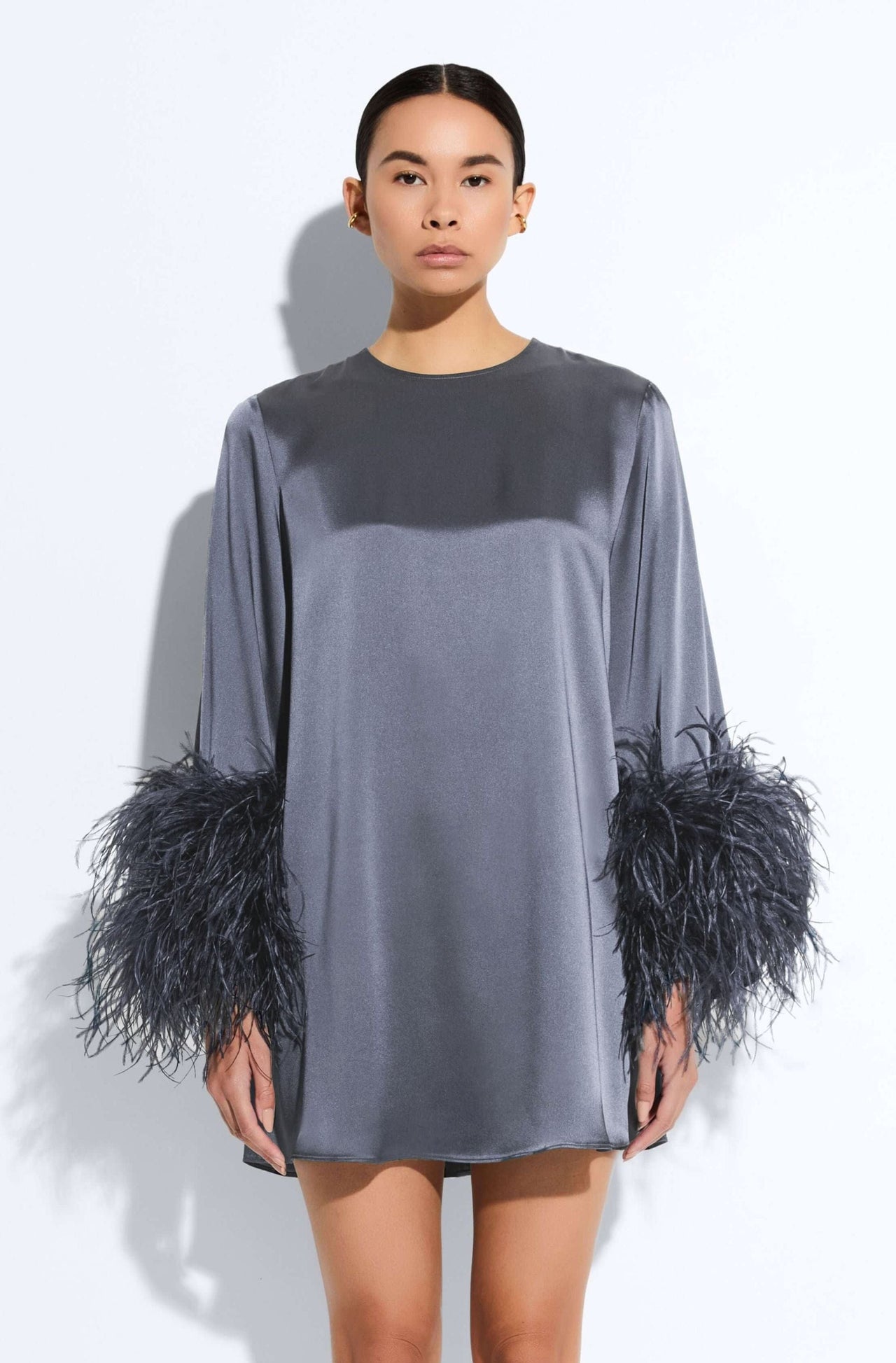 Satin Dress With Feathers - LAPOINTE