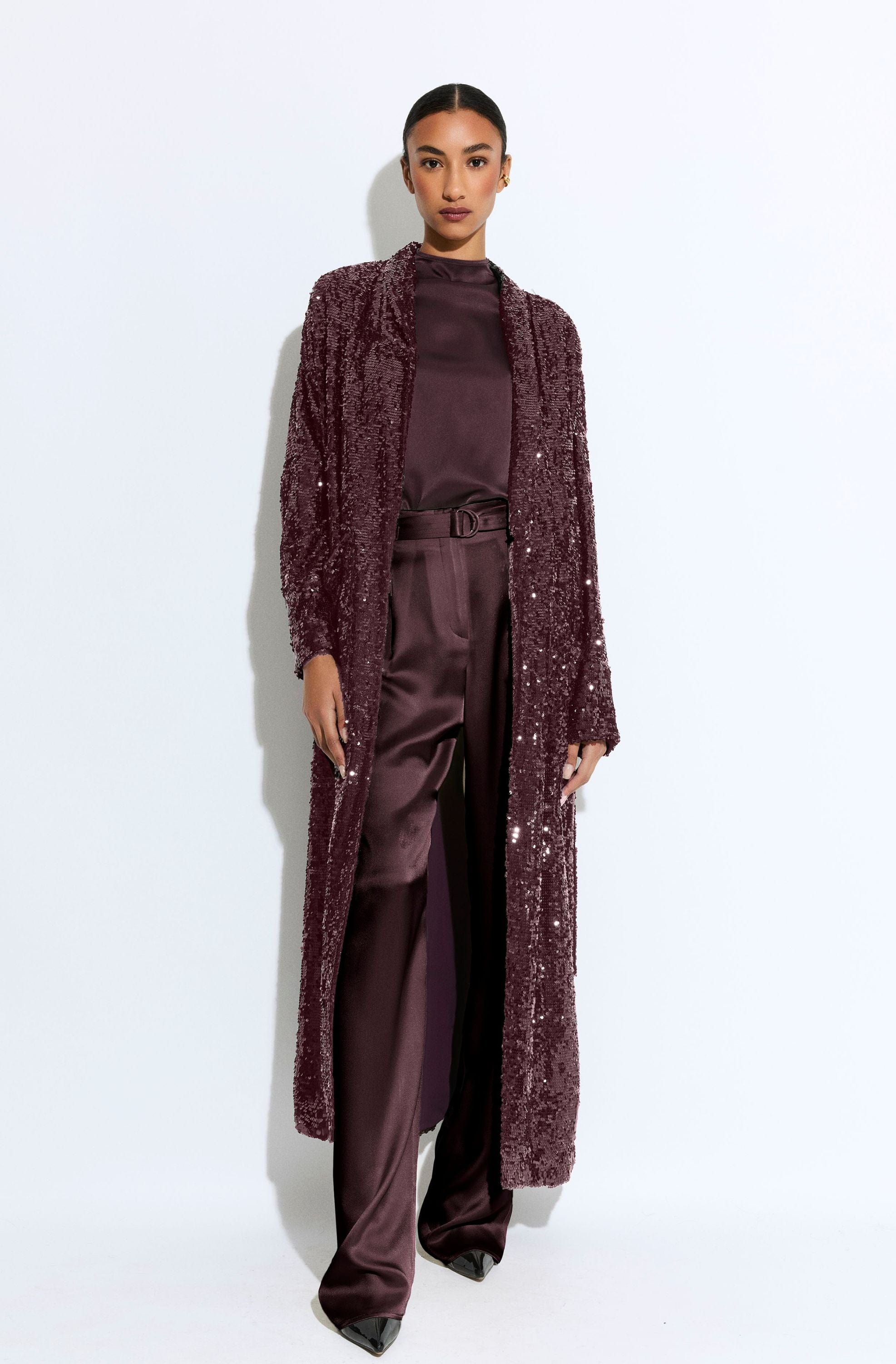 long sequin duster coat