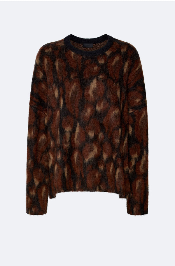 Leopard Jacquard Crew Neck Sweater - LAPOINTE