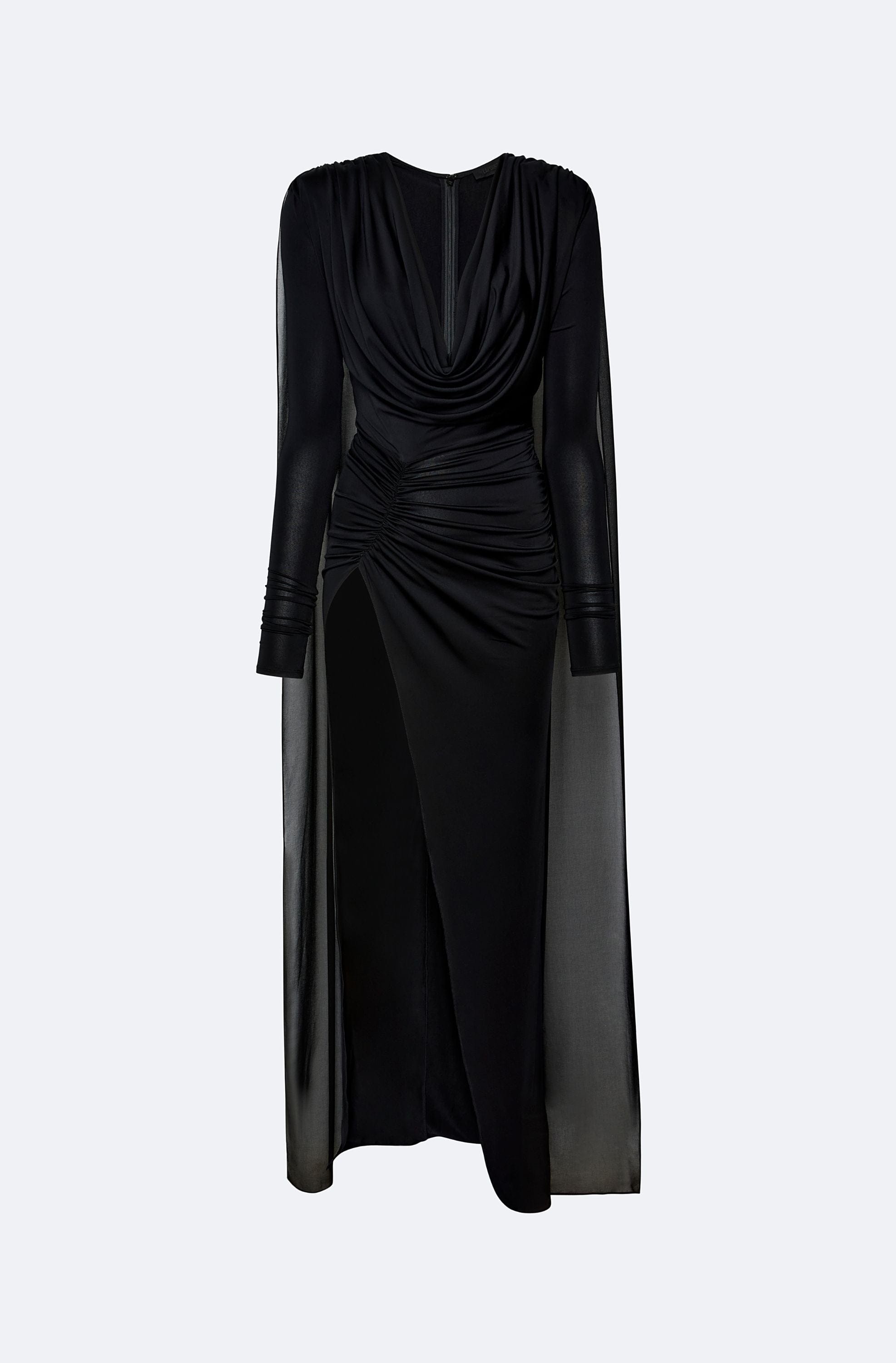Jersey Cowl Neck Slit Gown With Georgette Cape - LAPOINTE