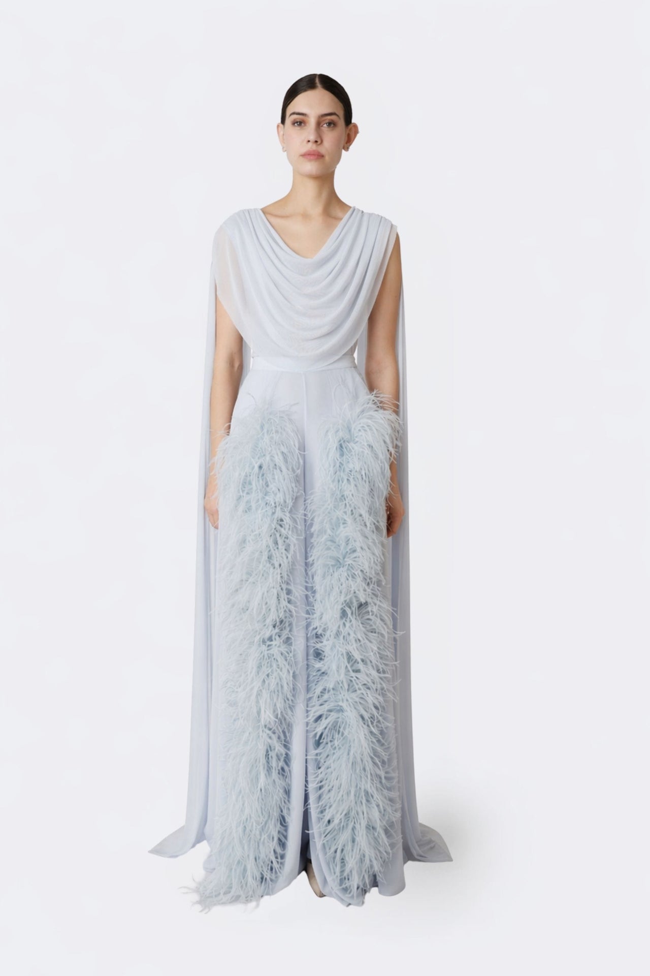 Lightweight Georgette Wide Leg Pant With Feathers - LAPOINTE