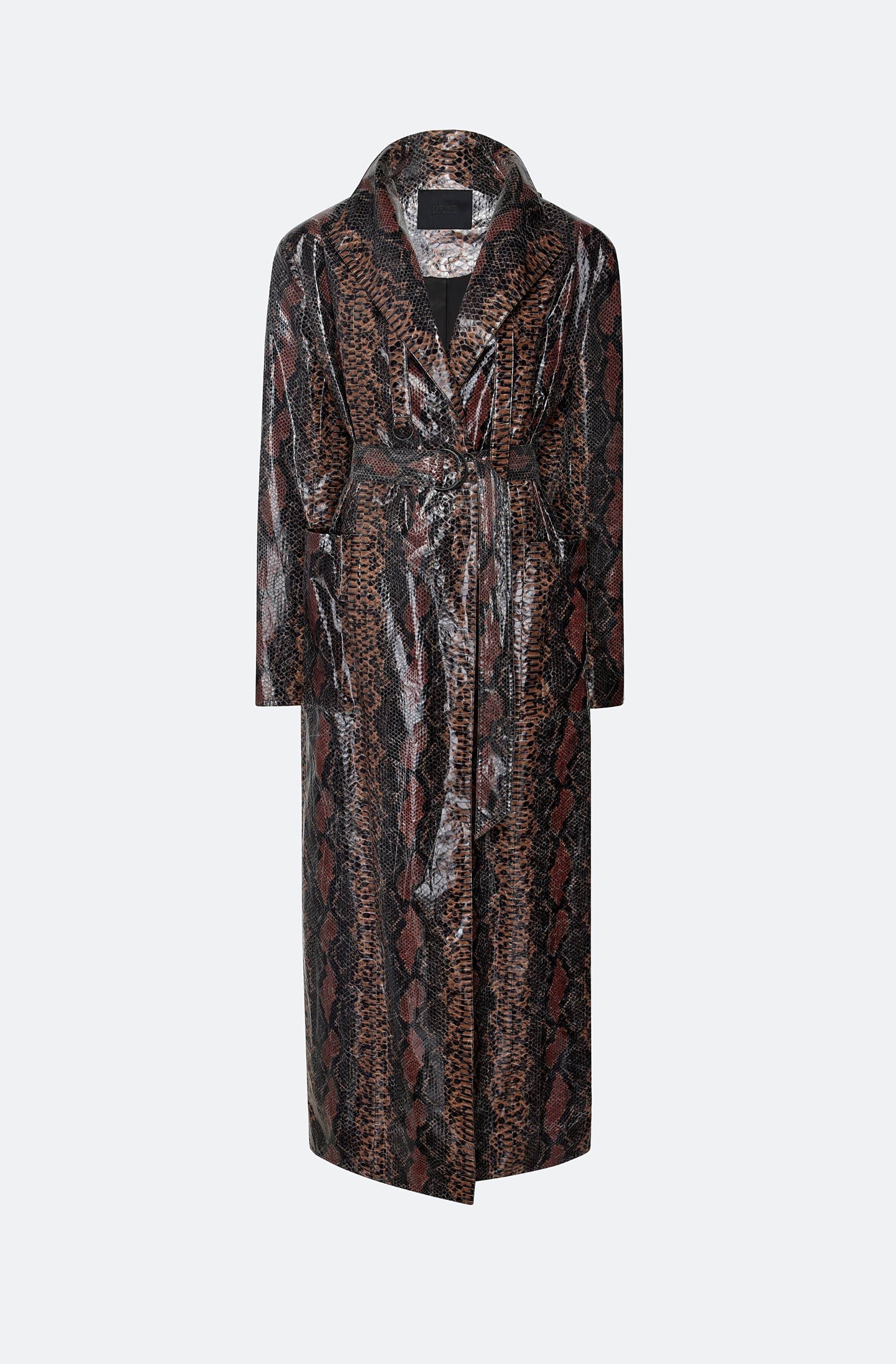 Laminated Snake Belted Trench