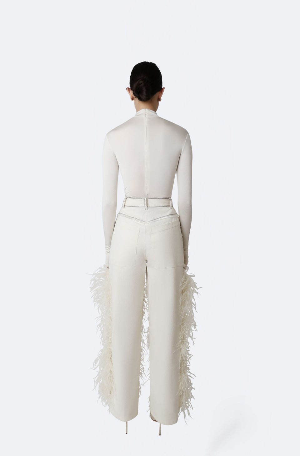 Stretch Cotton Twill Embroidered Pants With Feathers - LAPOINTE