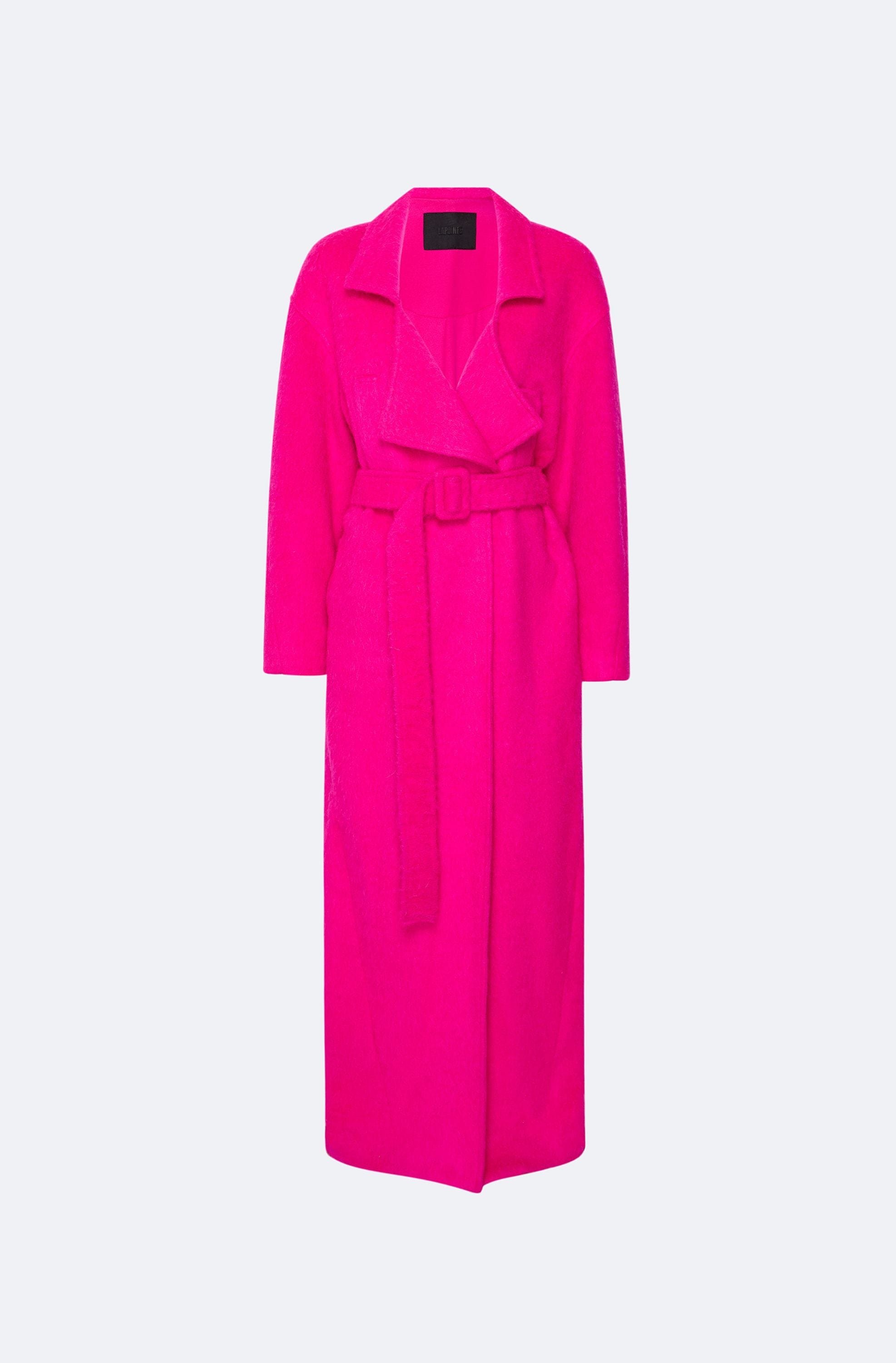 Wool Mohair Belted Coat in Vivid pink Pink | LAPOINTE