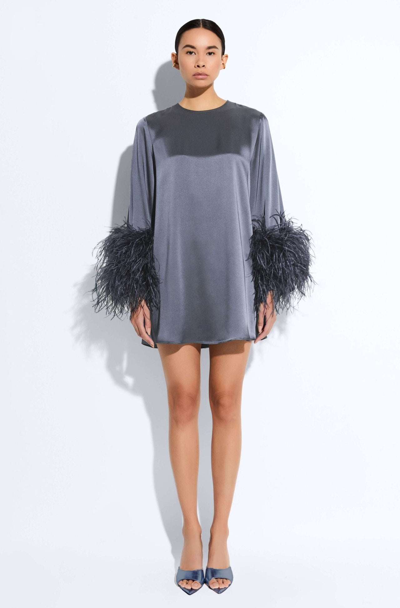Satin Dress With Feathers - LAPOINTE