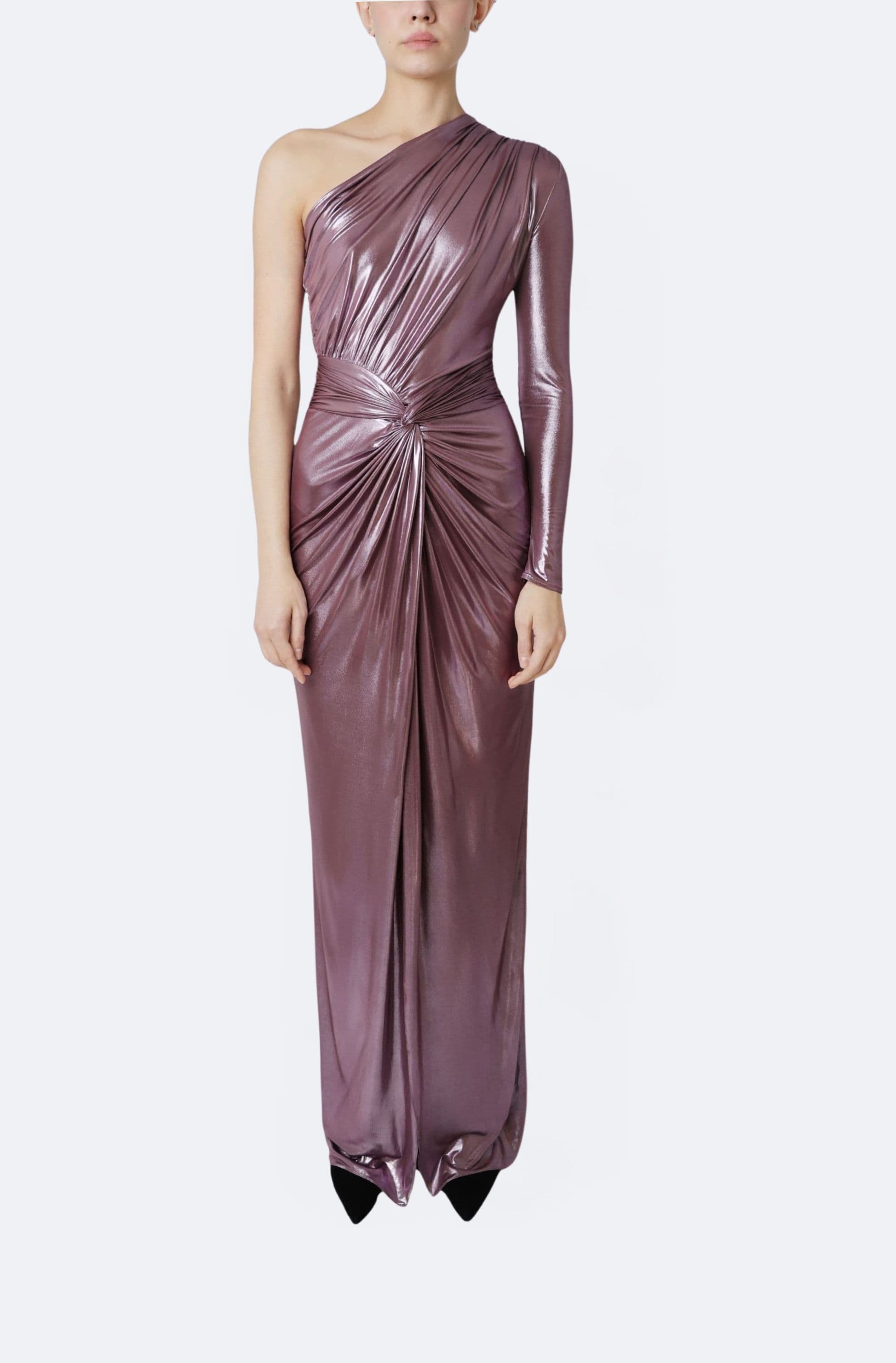Coated Jersey One Shoulder Draped Maxi Dress - LAPOINTE