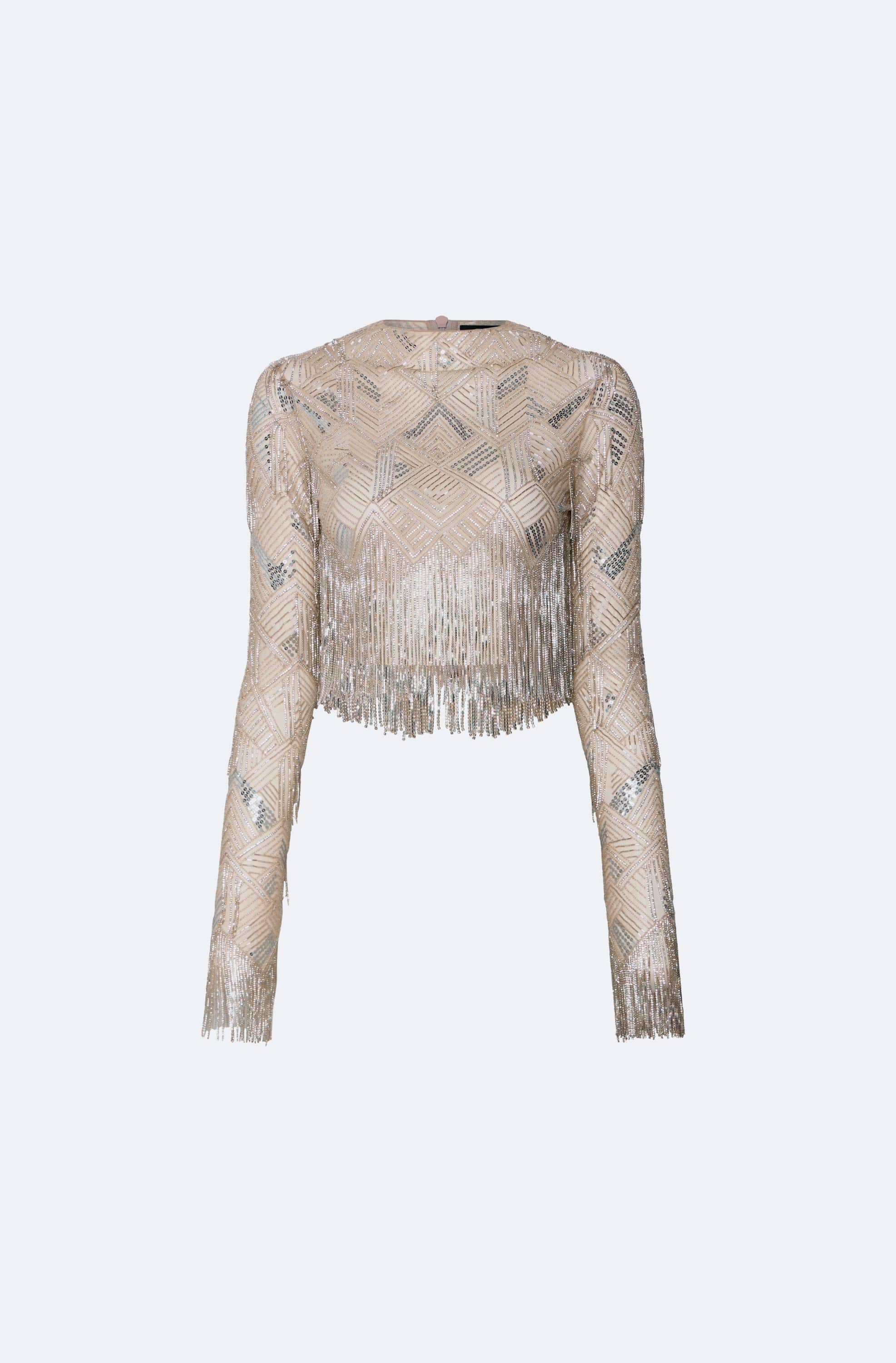 Geometric Crystal Fringe Cropped Top
