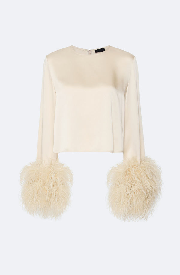 Satin Top With Feathers - LAPOINTE