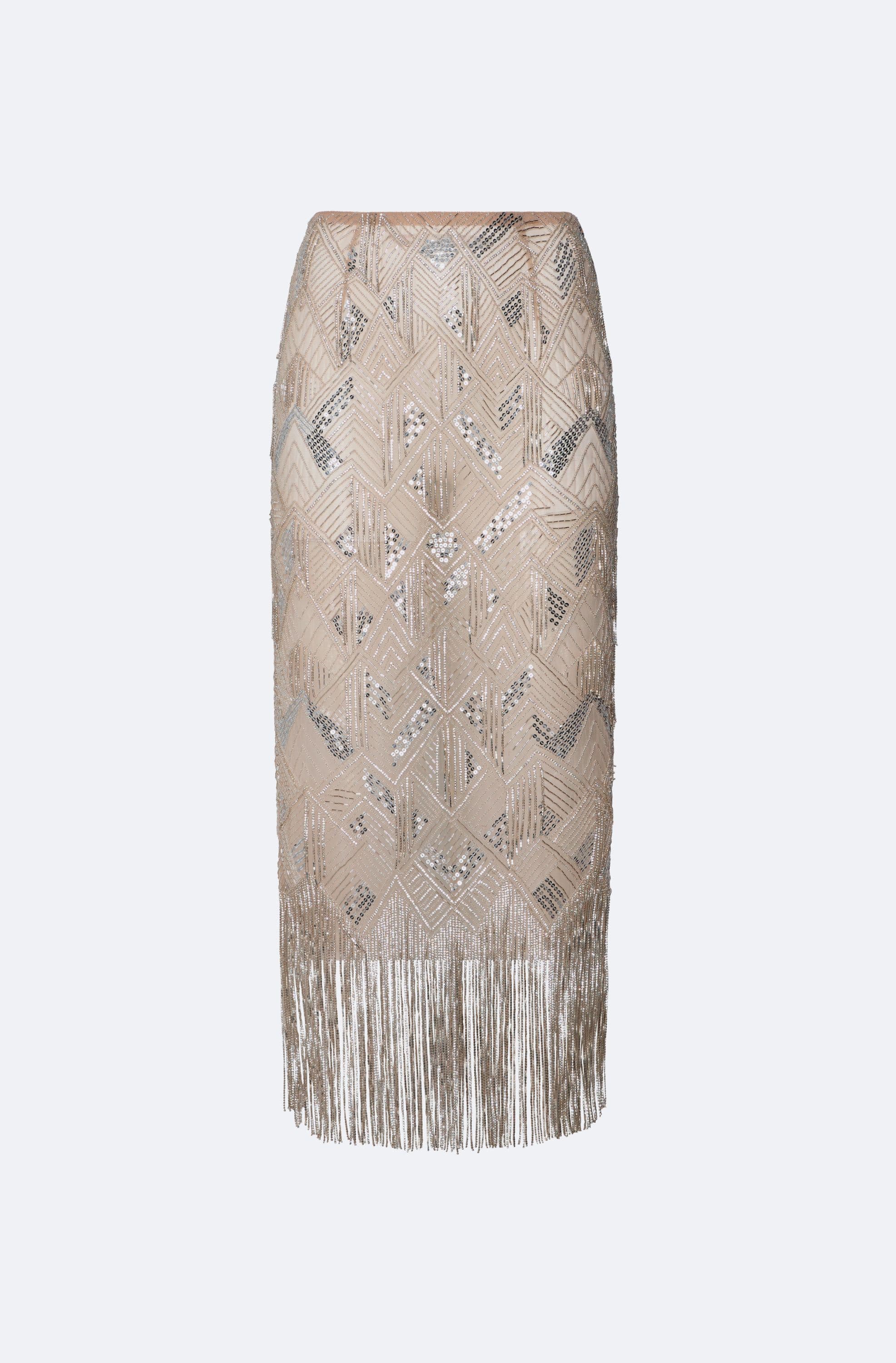 Geometric Crystal Fringe High Waist Skirt