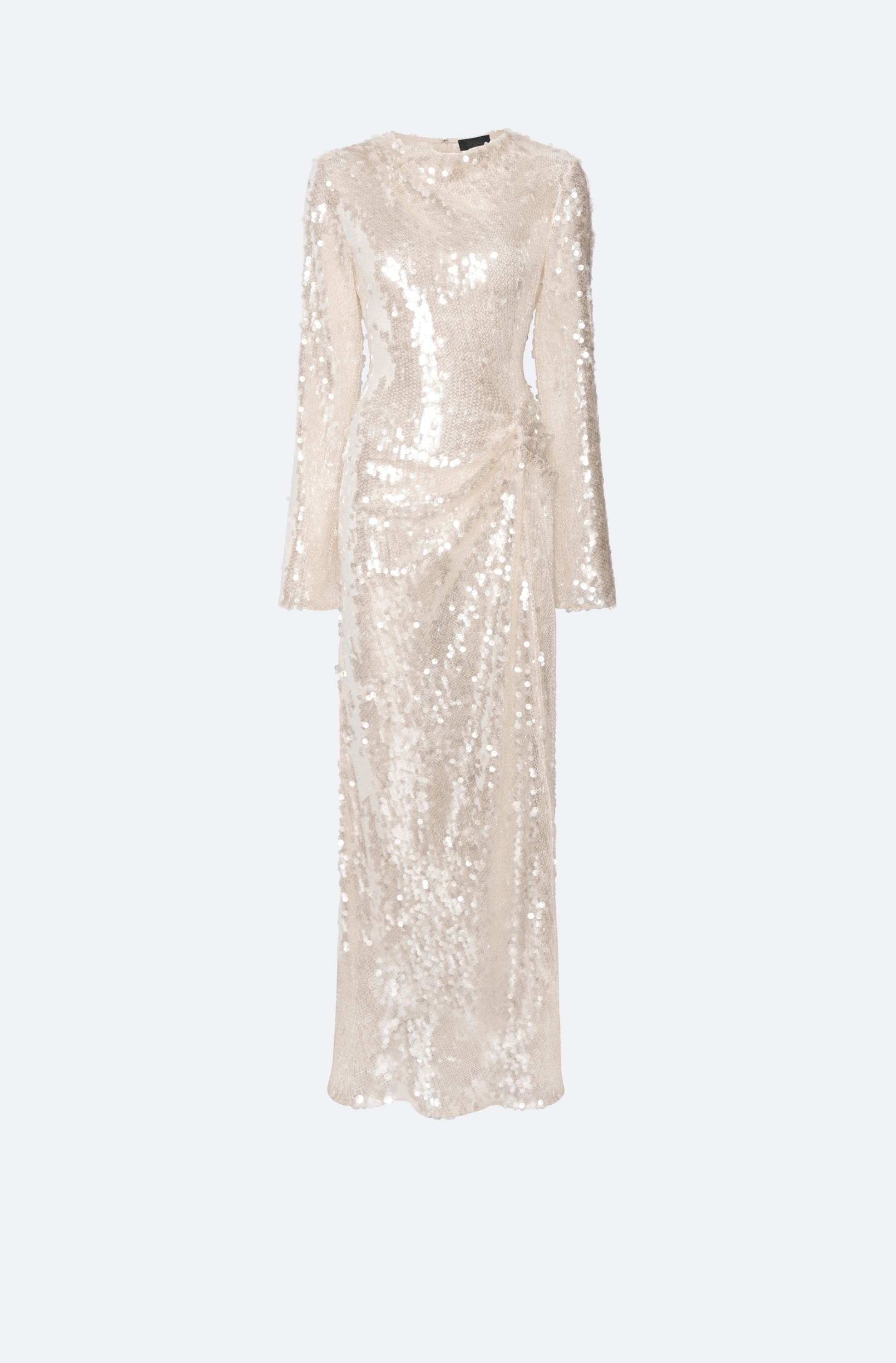 Mesh Sequin Longsleeve Gown With Side Tucks