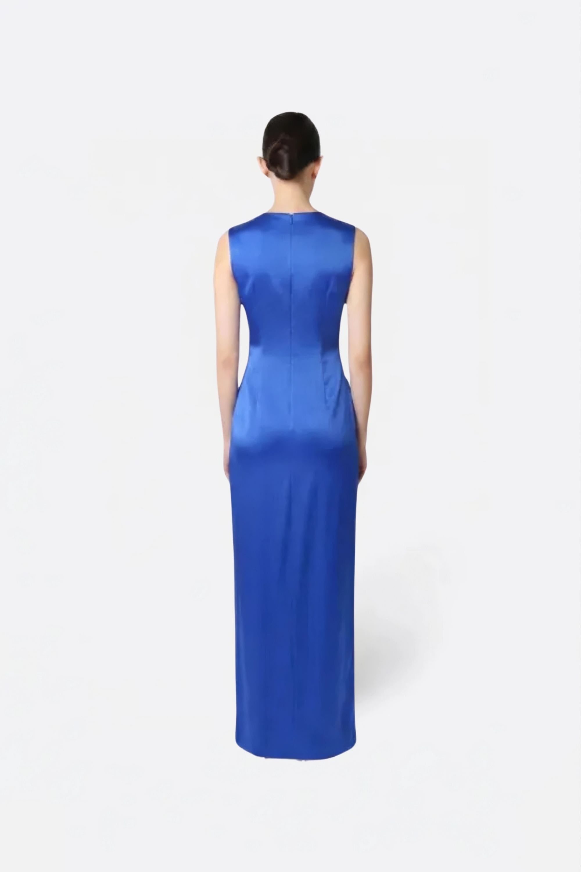 Lightweight Satin Sleeveless Gown With Tucks