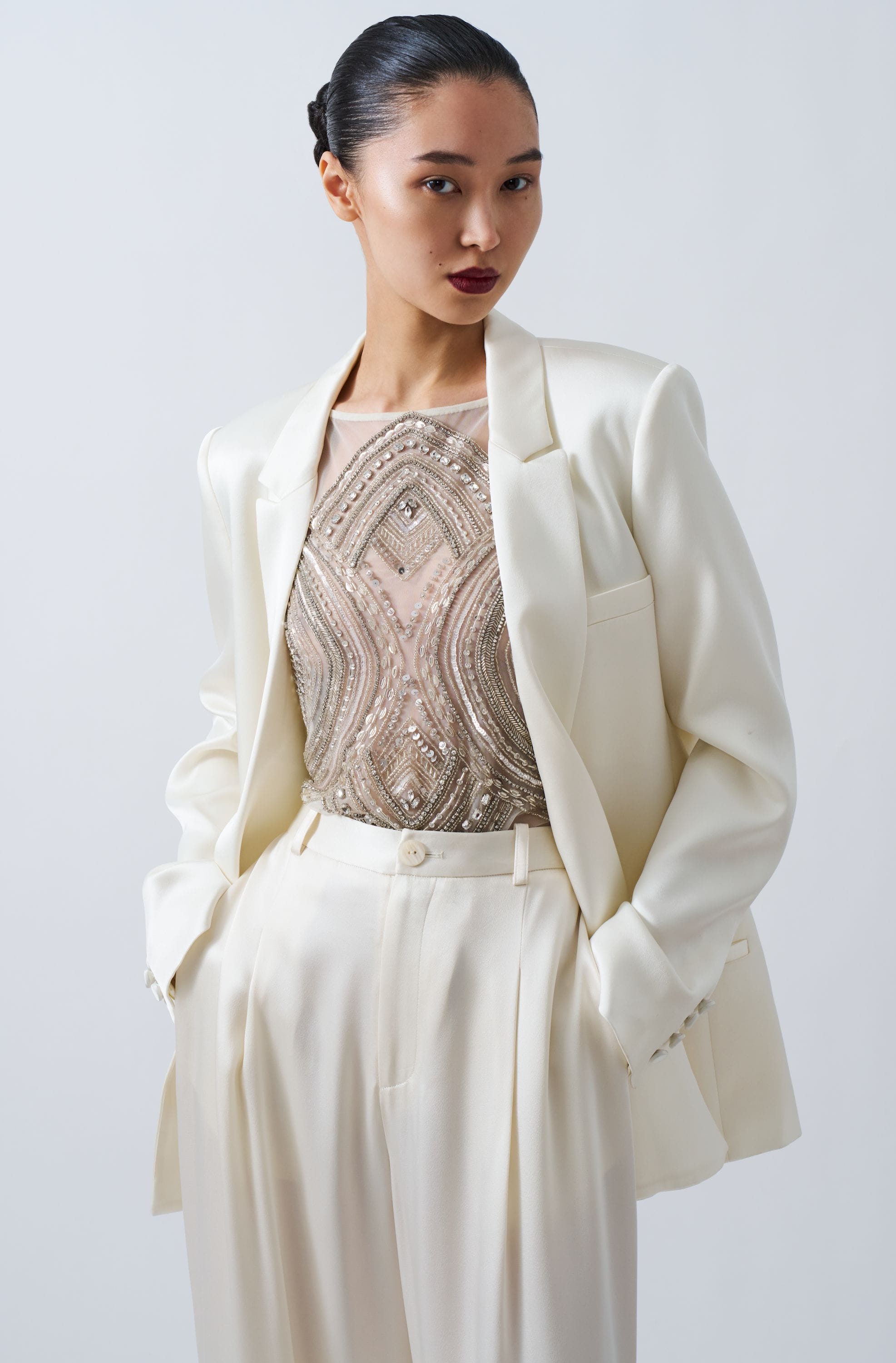 Mosaic Crystal Embroidery Sleeveless Bodysuit - LAPOINTE