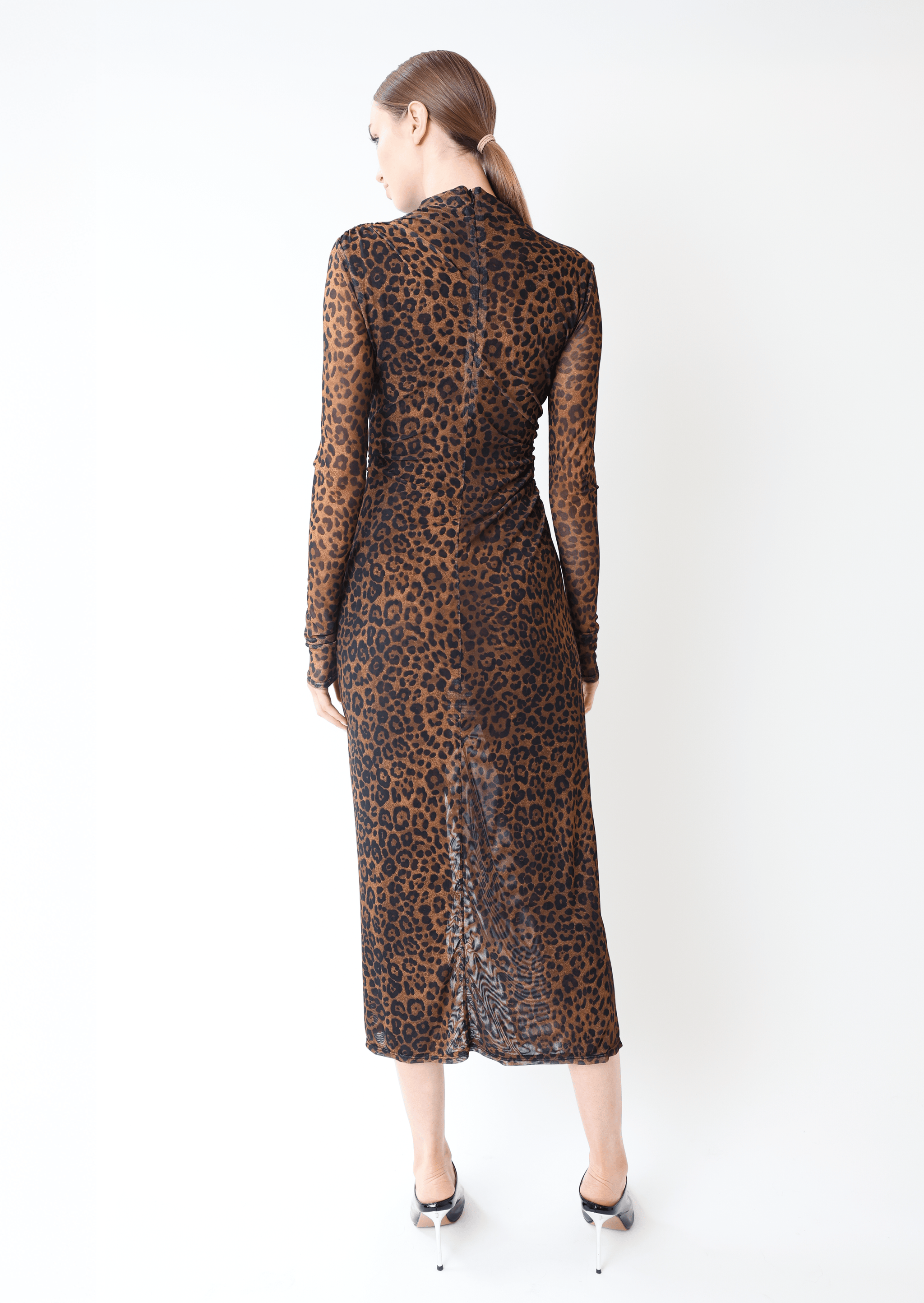 Printed Mesh Draped Midi Dress - LAPOINTE