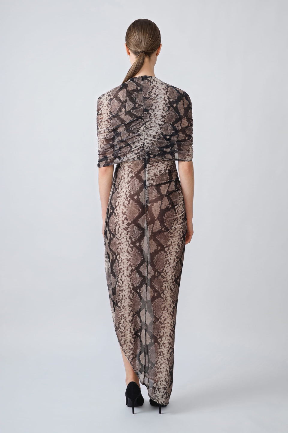 Printed Mesh Double Shawl Draped Dress - LAPOINTE