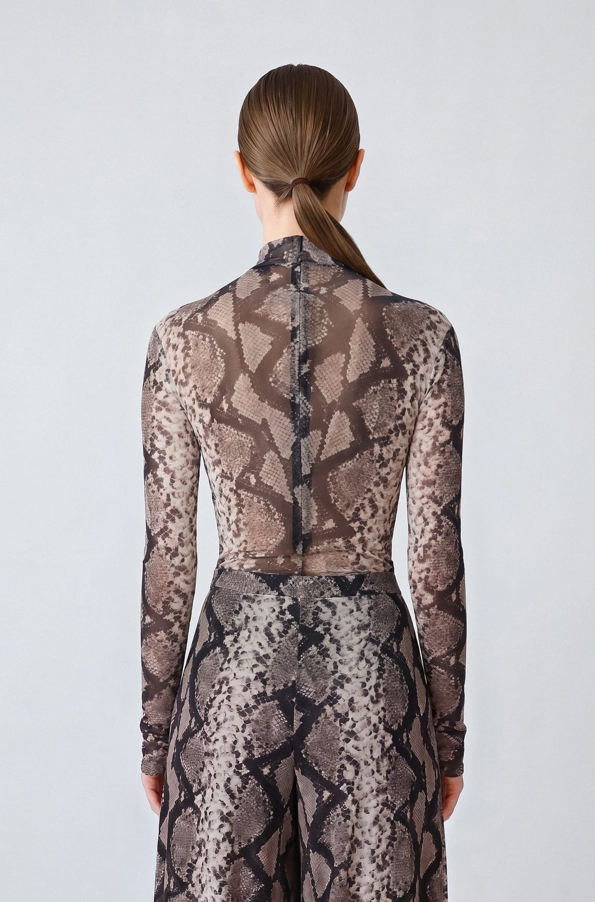 Printed Mesh Mock Neck Bodysuit