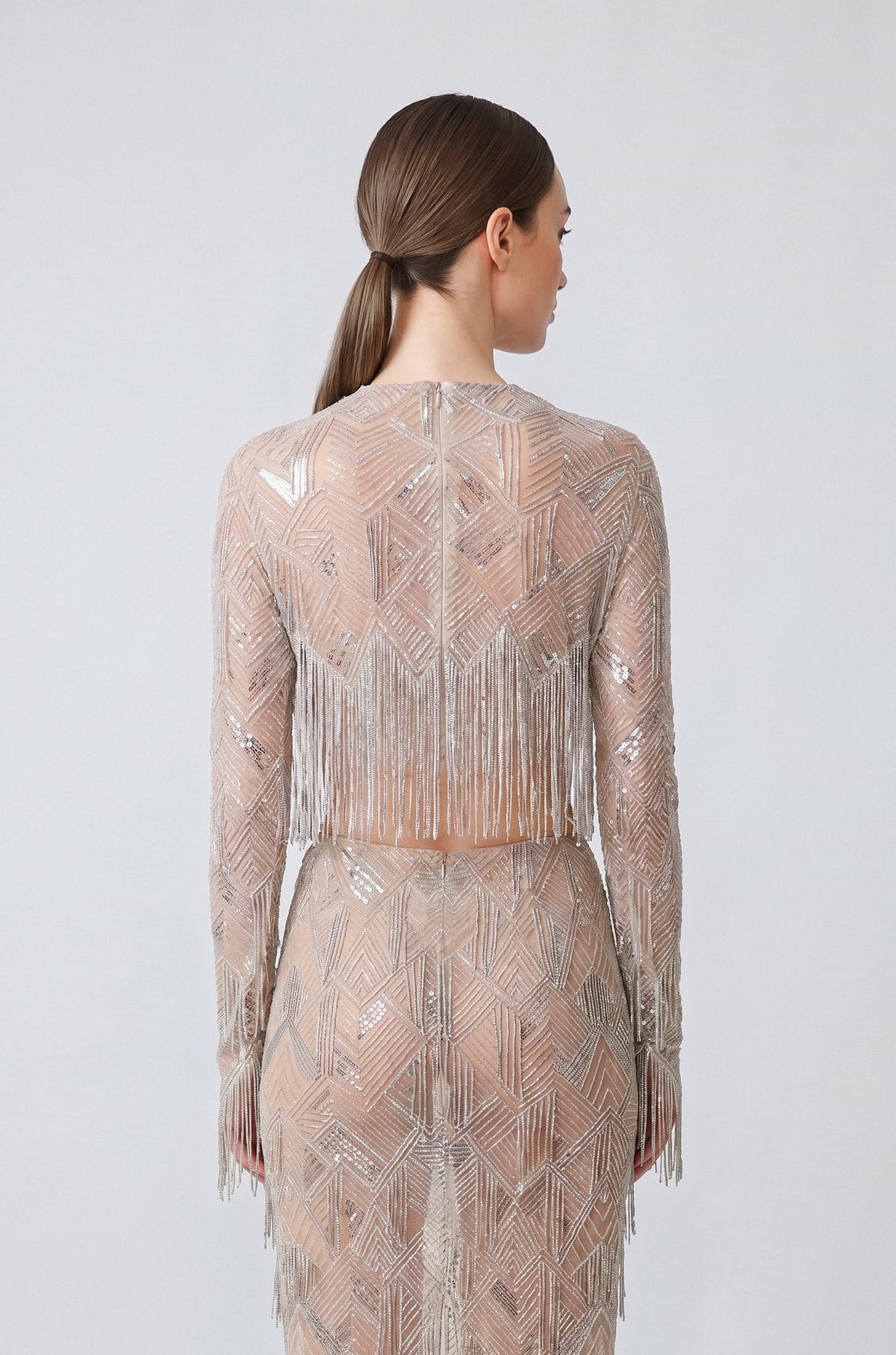 Geometric Crystal Fringe Cropped Top