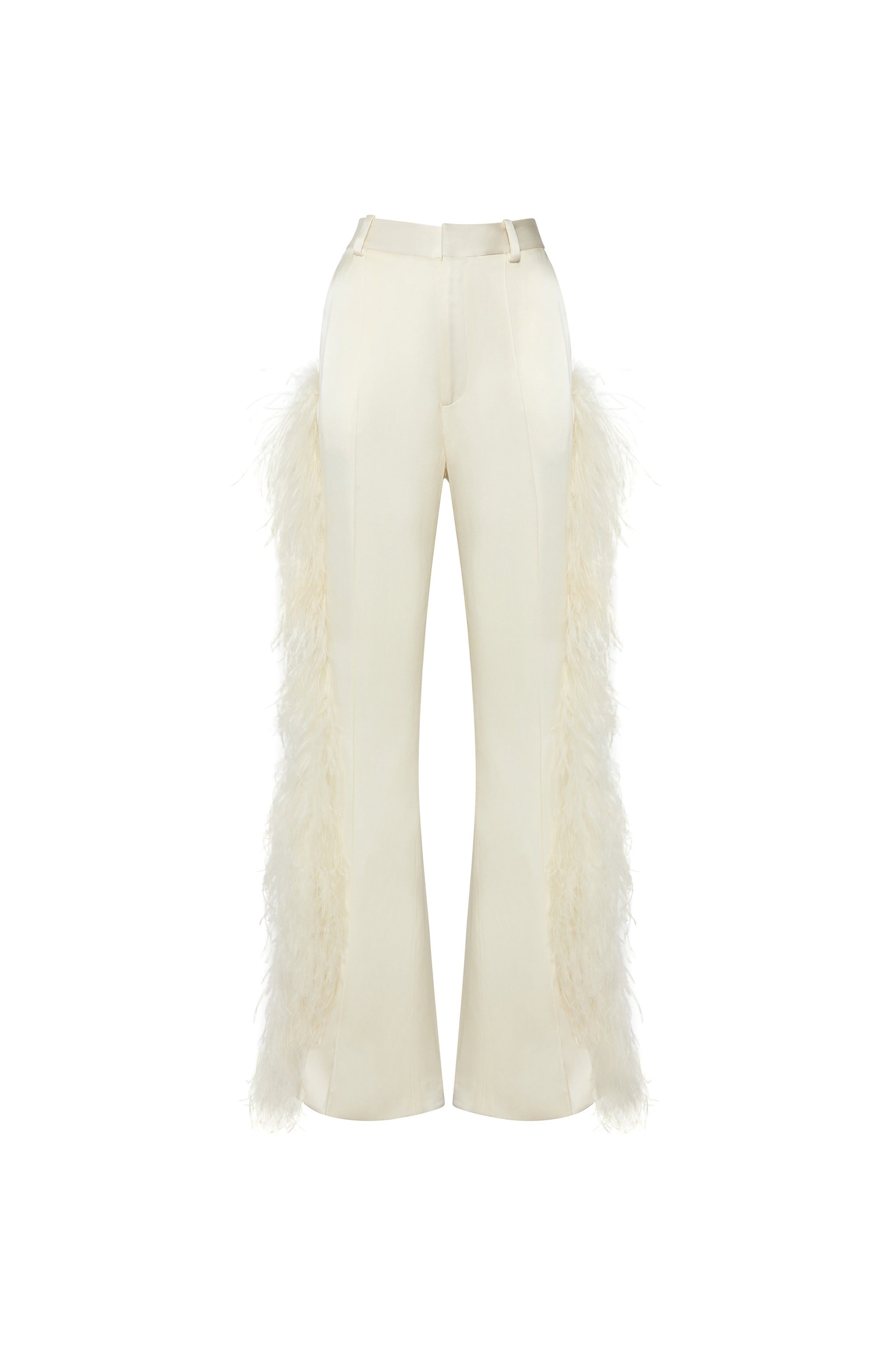 Satin High Waisted Flared Pant With Feathers