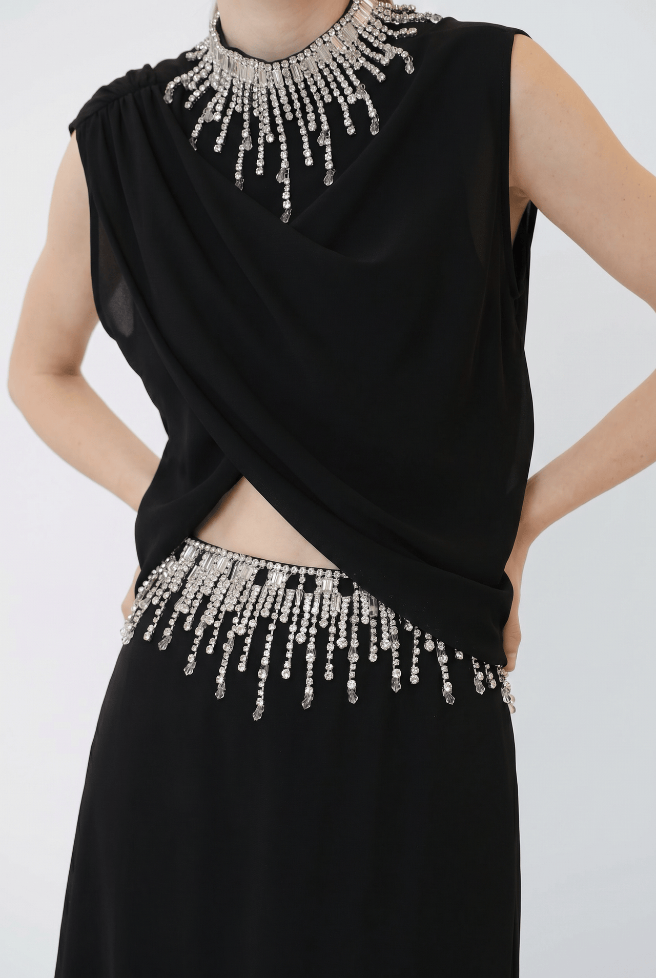 Georgette Draped Scarf Top With Embroidery