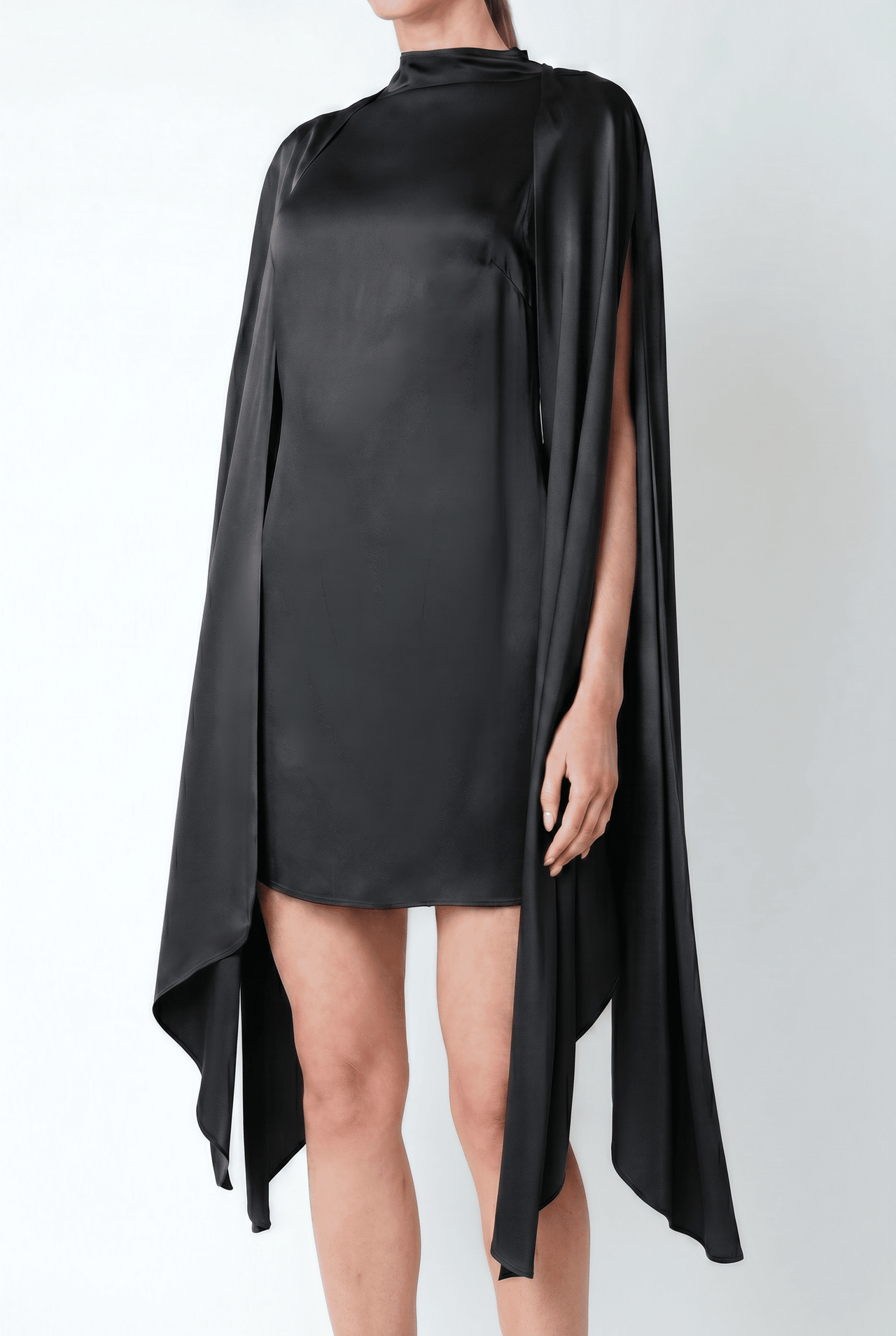 Satin Cape Sleeve Mini Dress - LAPOINTE