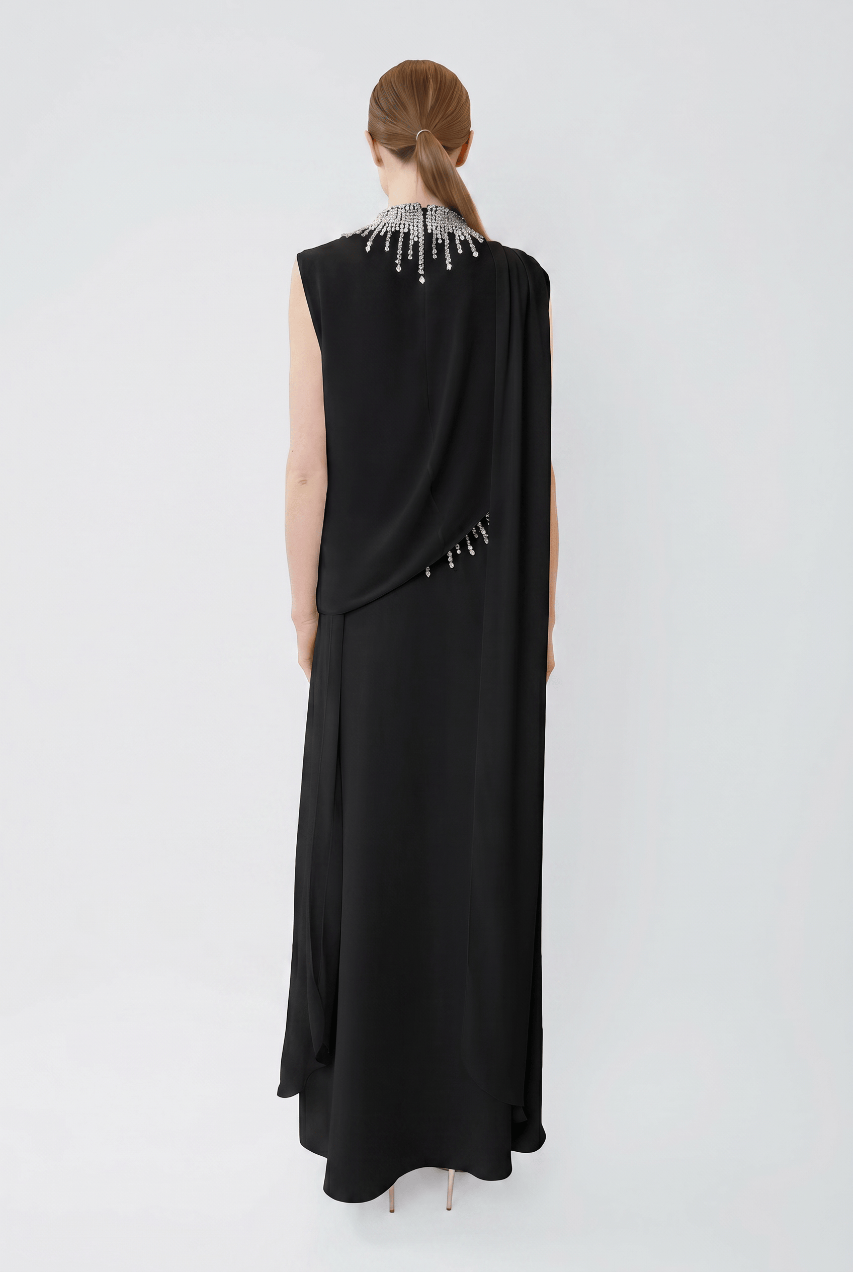 Georgette Draped Scarf Top With Embroidery
