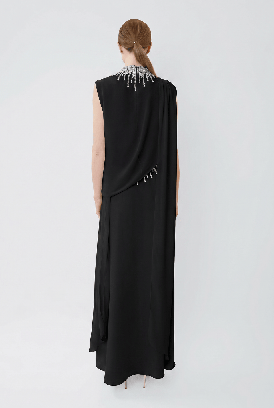 Georgette Draped Scarf Top With Embroidery