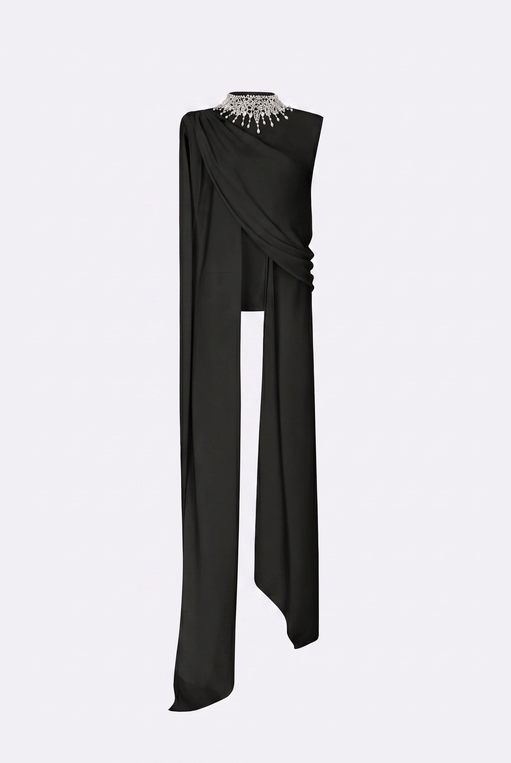 Georgette Draped Scarf Top With Embroidery
