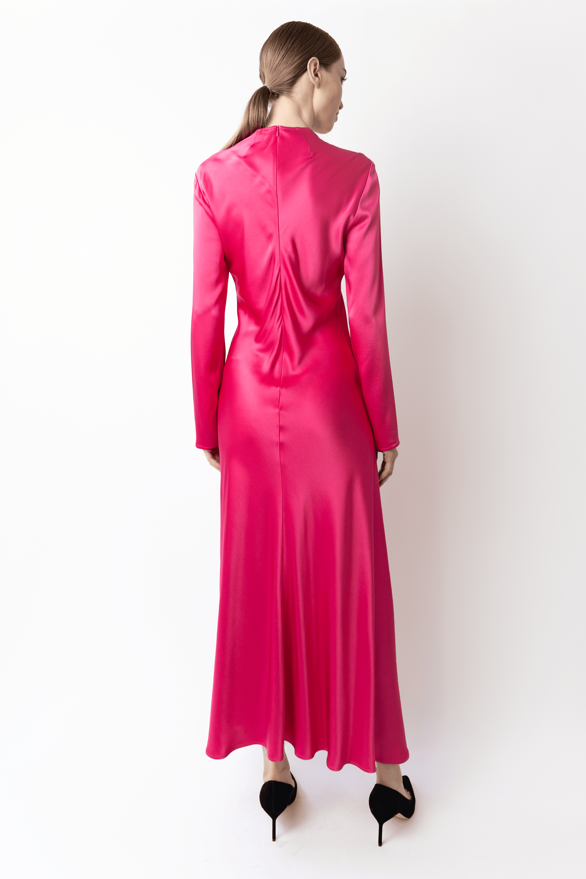 Satin Draped Neck Bias Dress - LAPOINTE