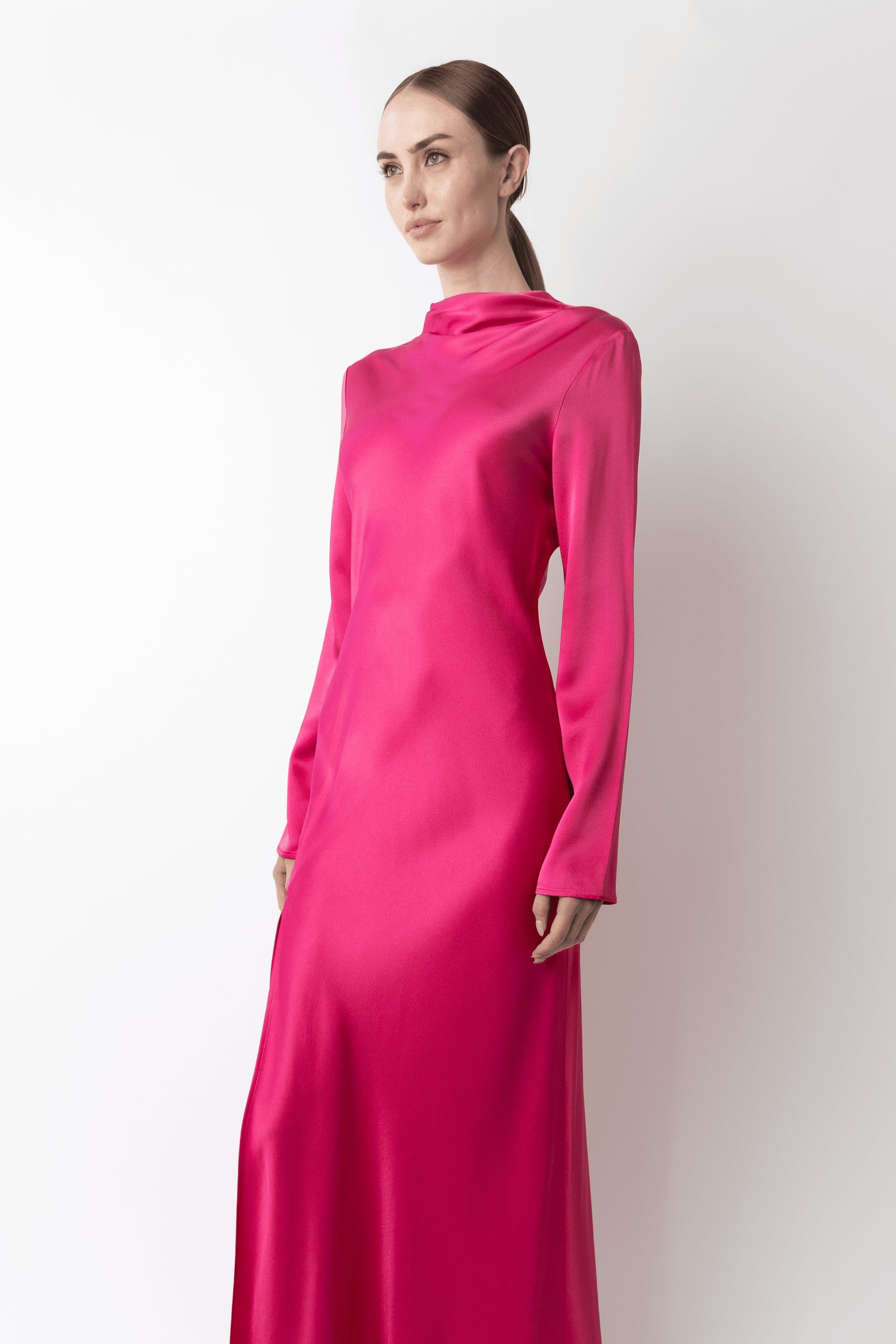 Satin Draped Neck Bias Dress - LAPOINTE