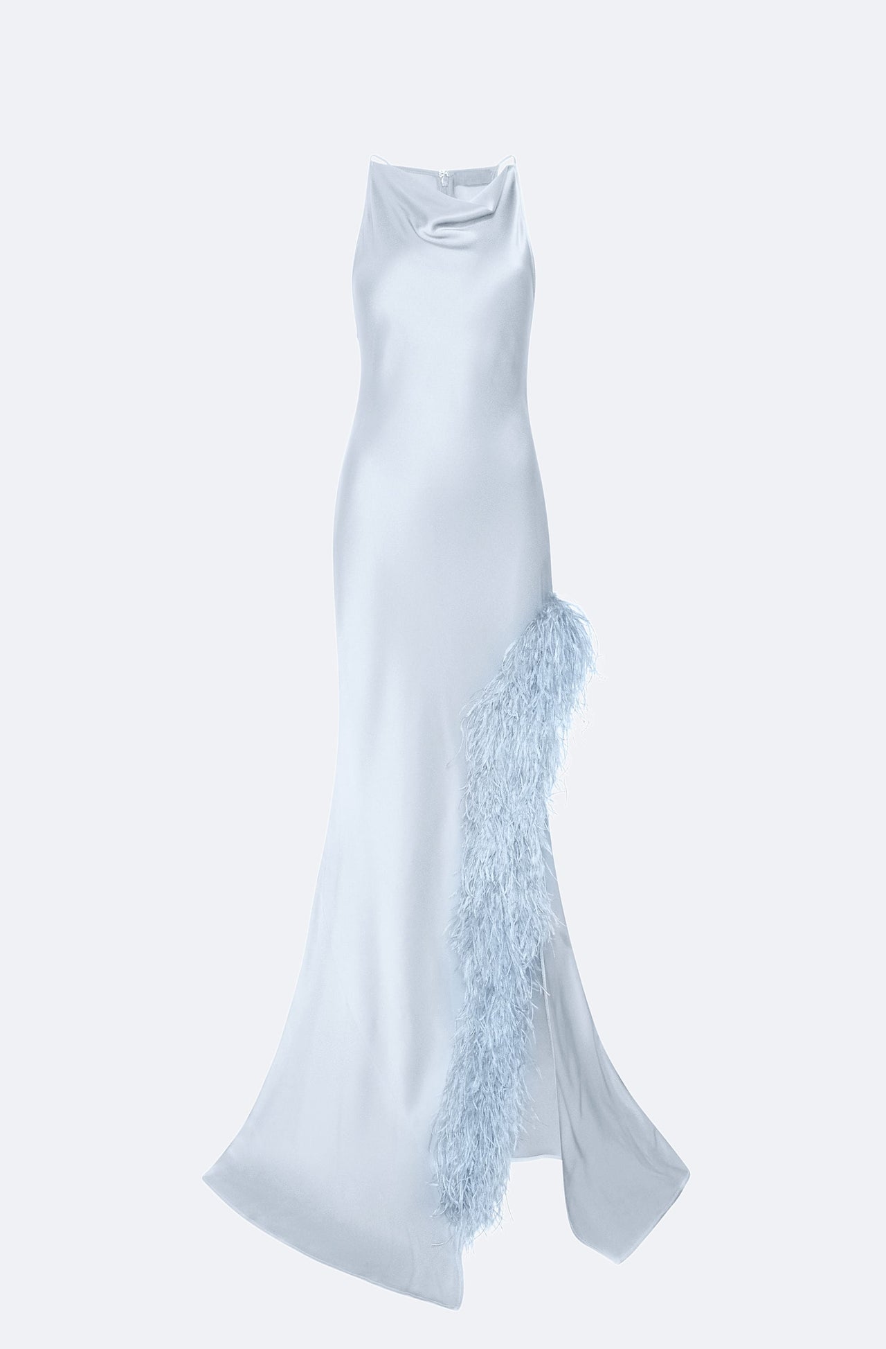 Satin Halter Gown With Feathers - LAPOINTE