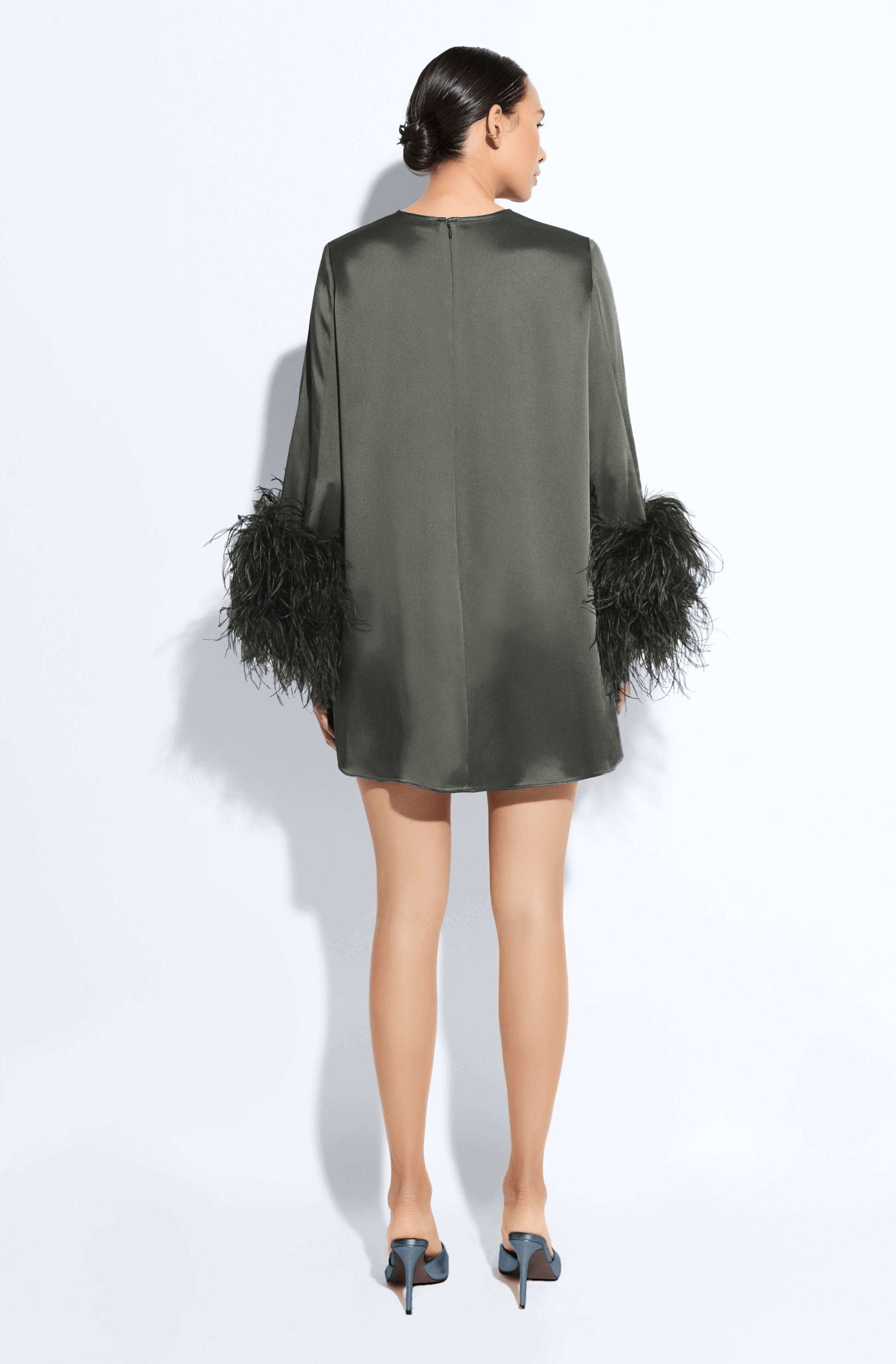 Satin Dress With Feathers