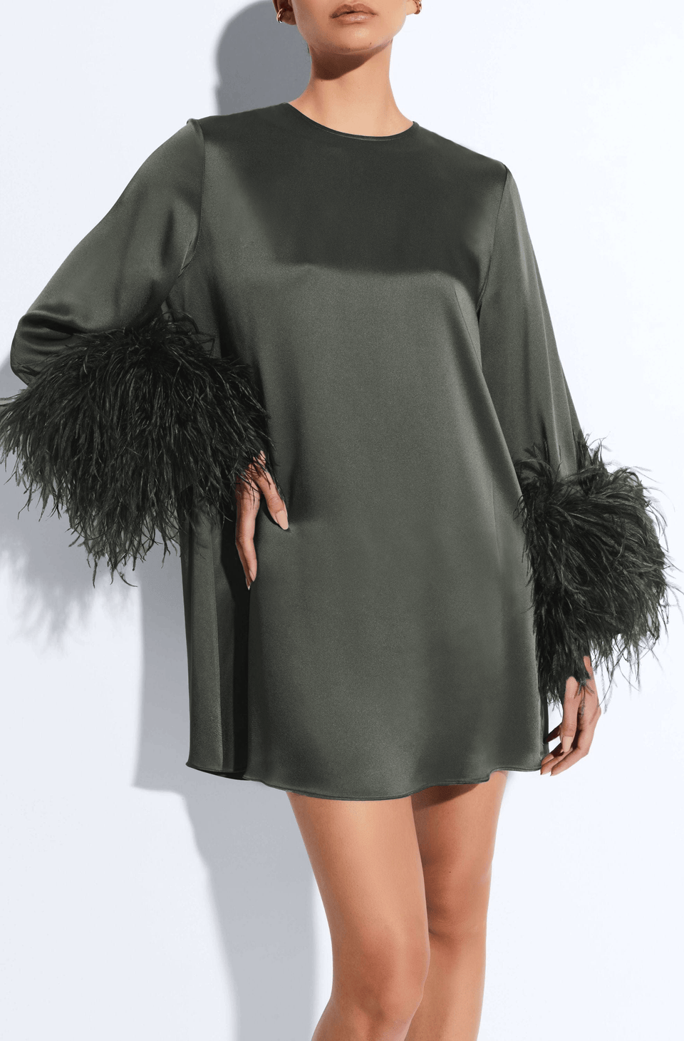 Satin Dress With Feathers