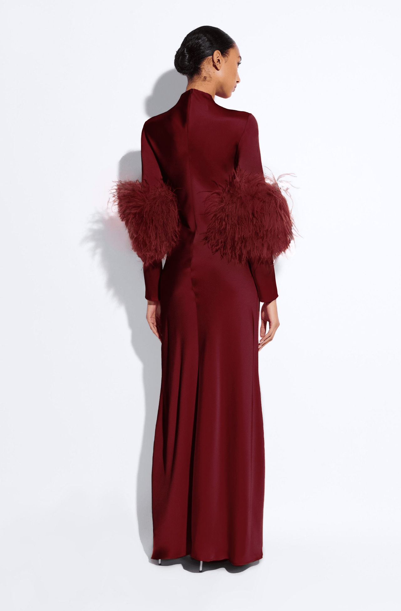 Satin Tab Gown With Feathers - LAPOINTE