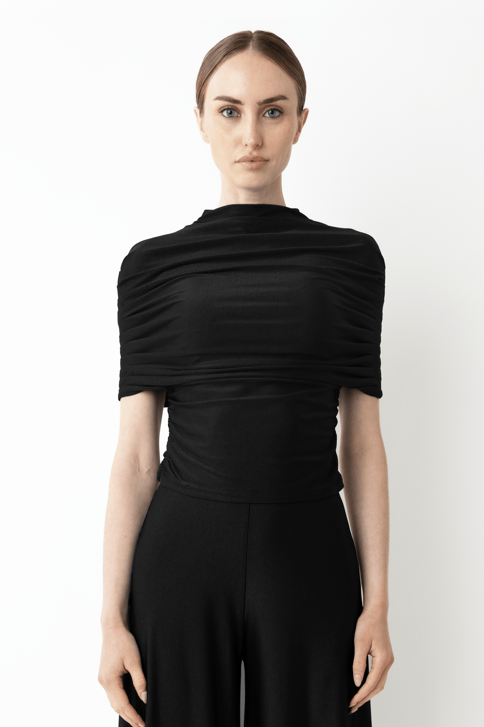 Jersey Mock Neck Ruched Top - LAPOINTE