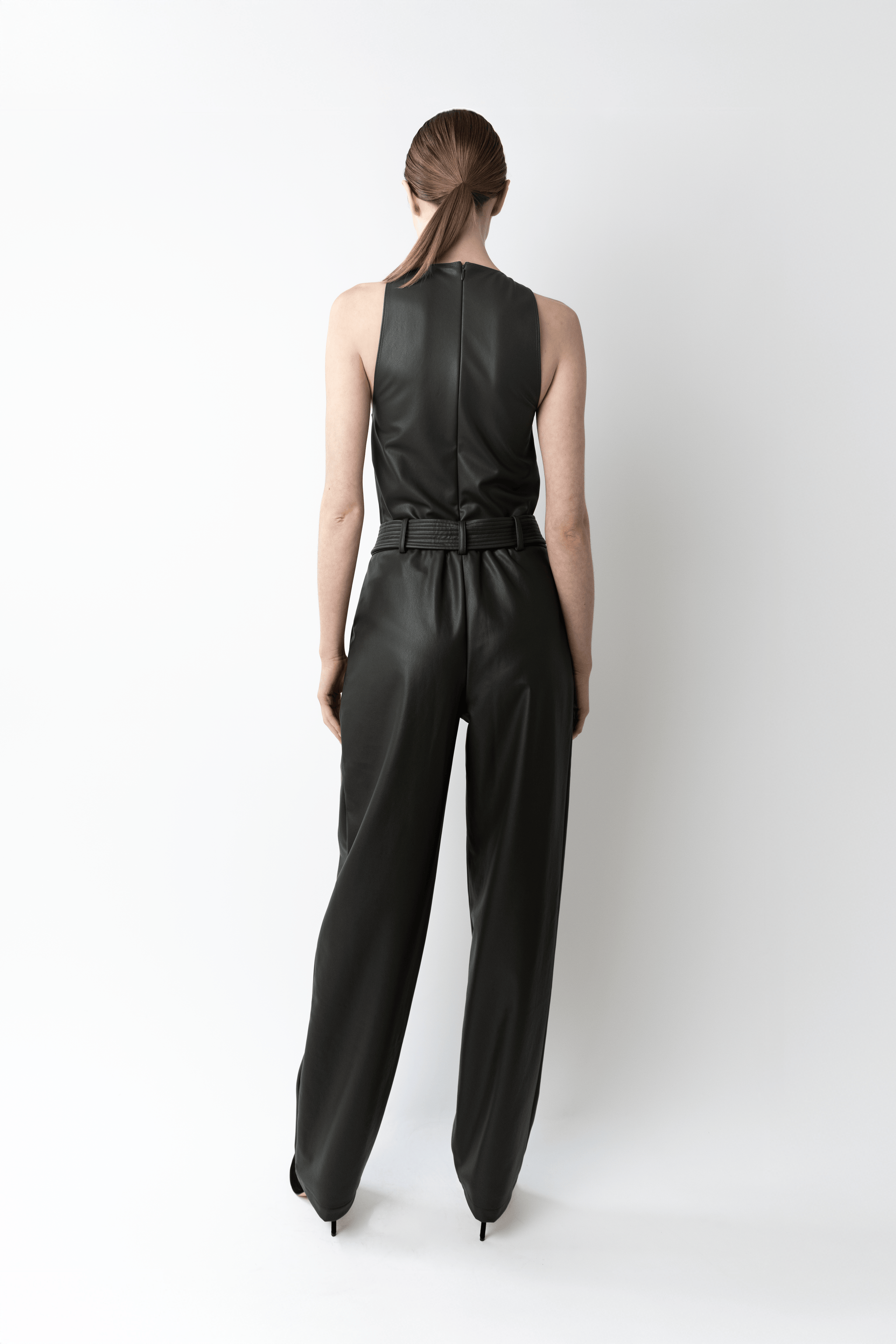 Stretch Faux Leather Belted Tapered Trouser - LAPOINTE