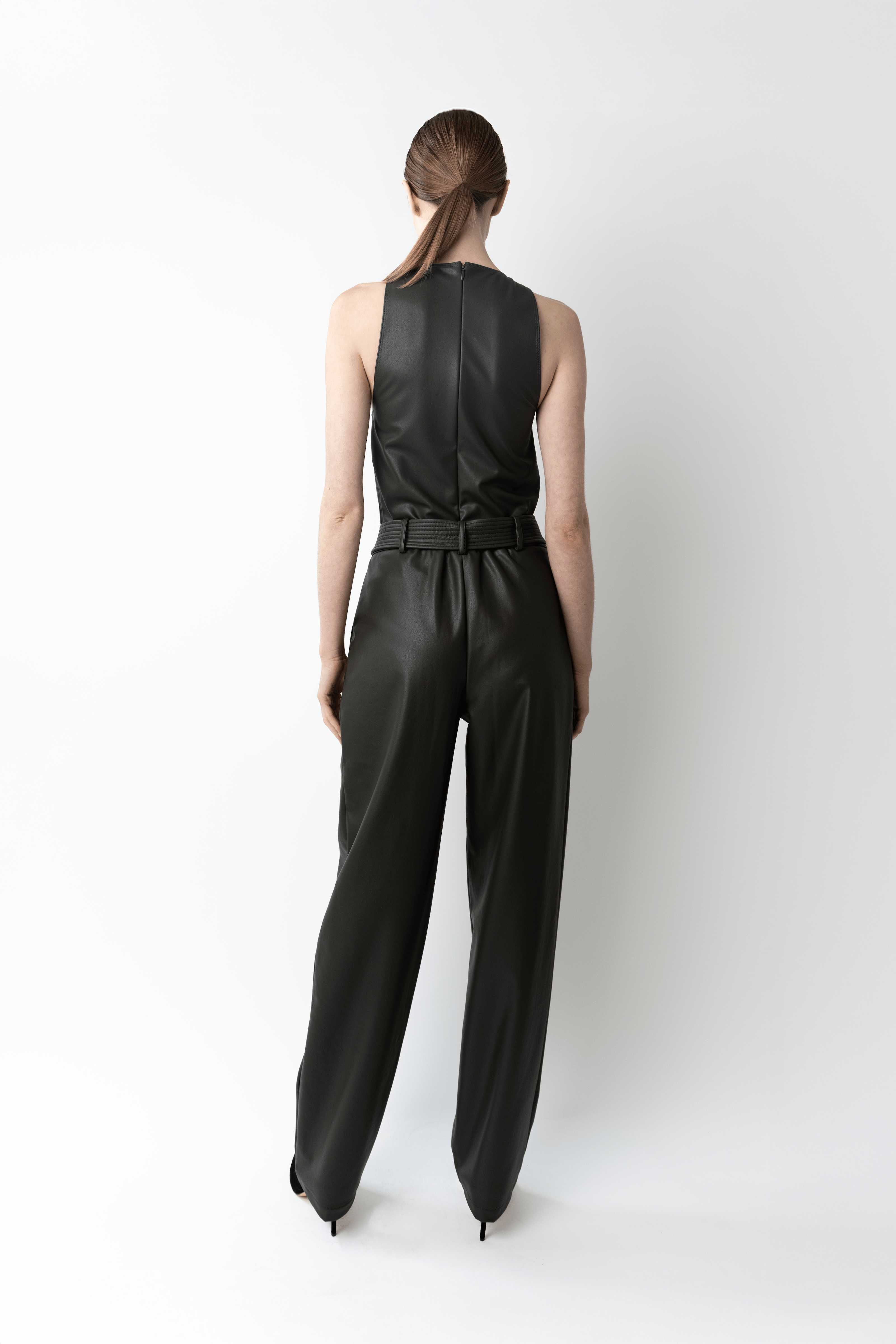 Stretch Faux Leather Belted Tapered Trouser - LAPOINTE