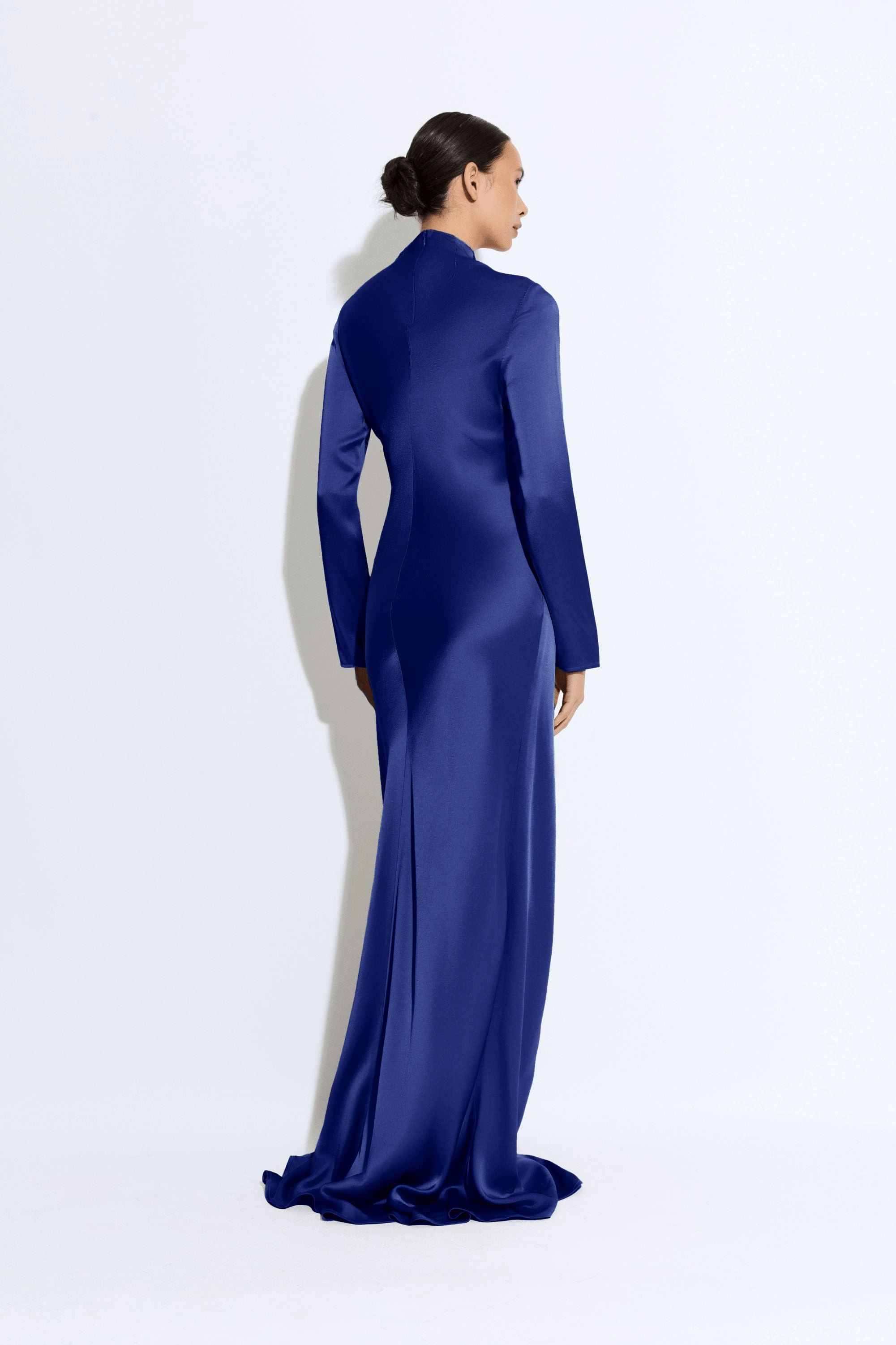 Satin Tab Gown in Indigo Blue | LAPOINTE Satin Tab Gown in Indigo Blue | LAPOINTE