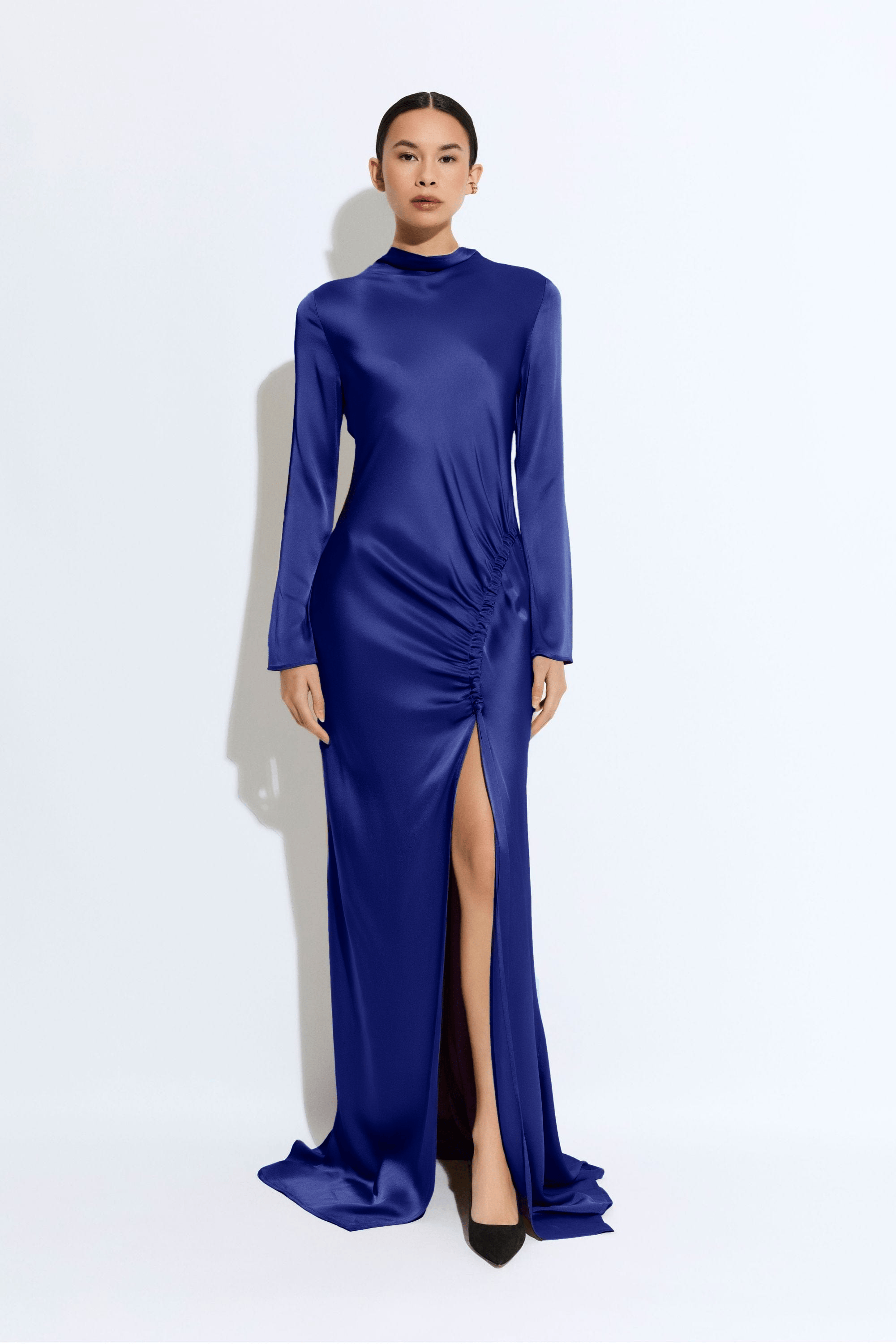 LAPOINTE Satin Tab Gown | Indigo / 10 LAPOINTE Satin Tab Gown | Indigo / 10