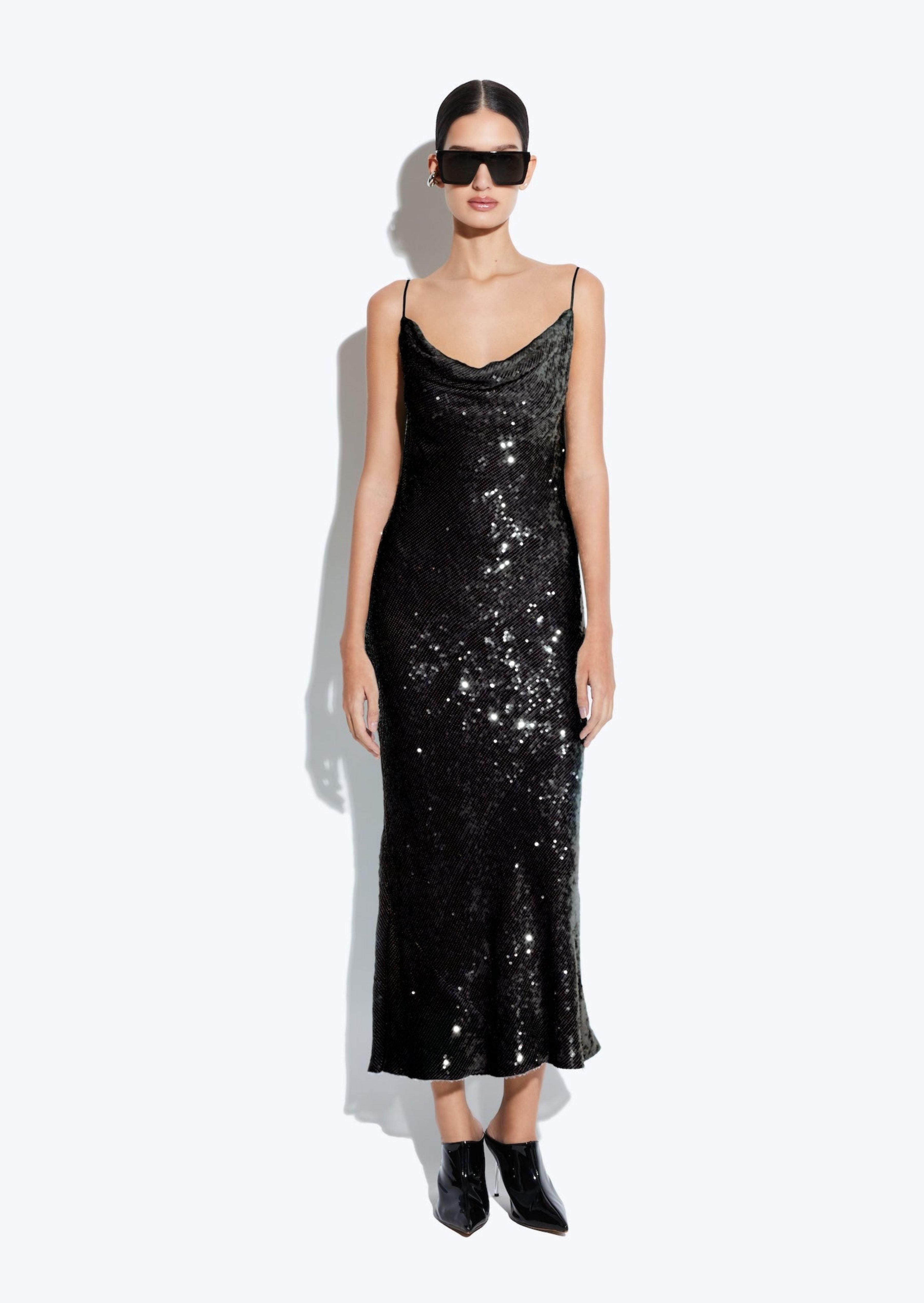 Sequin Cowl Midi Dress