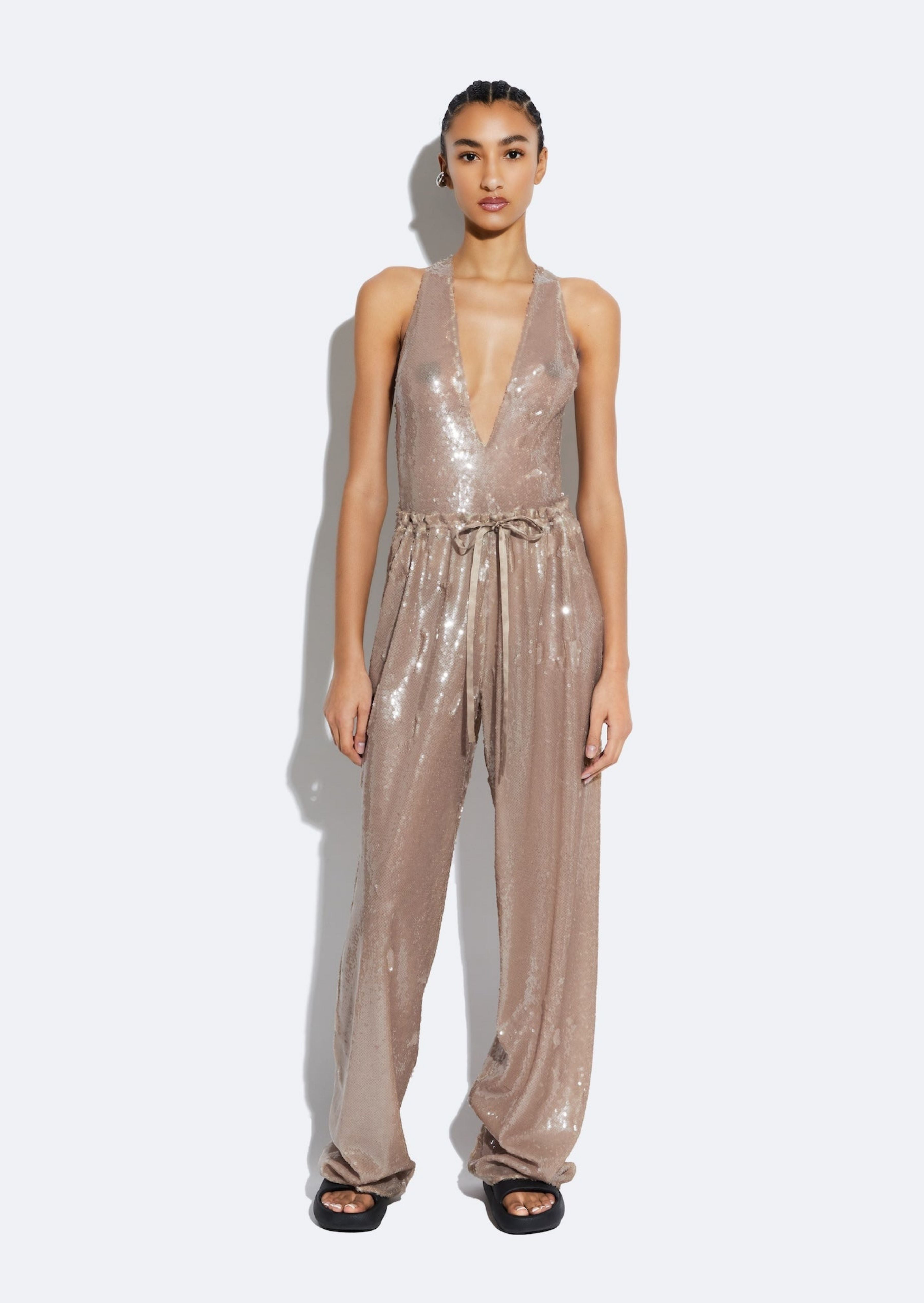 Sheer Sequin Drawstring Pant