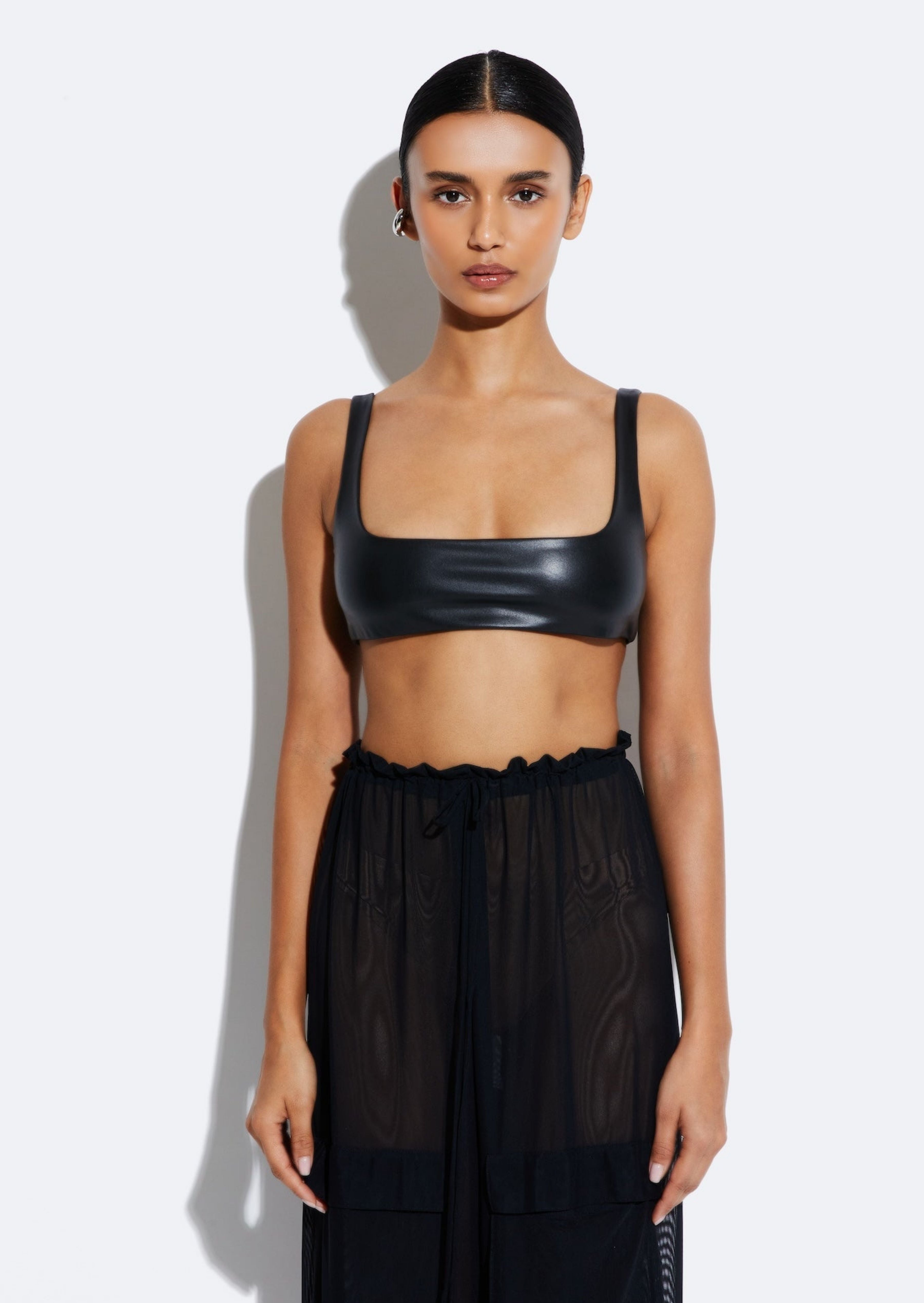 Stretch Faux Leather Bra Top