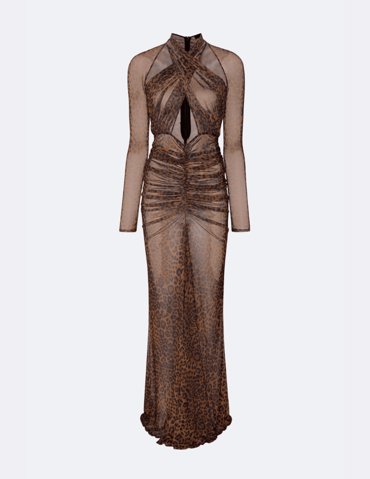 Printed Mesh Halter Ruched Gown - LAPOINTE
