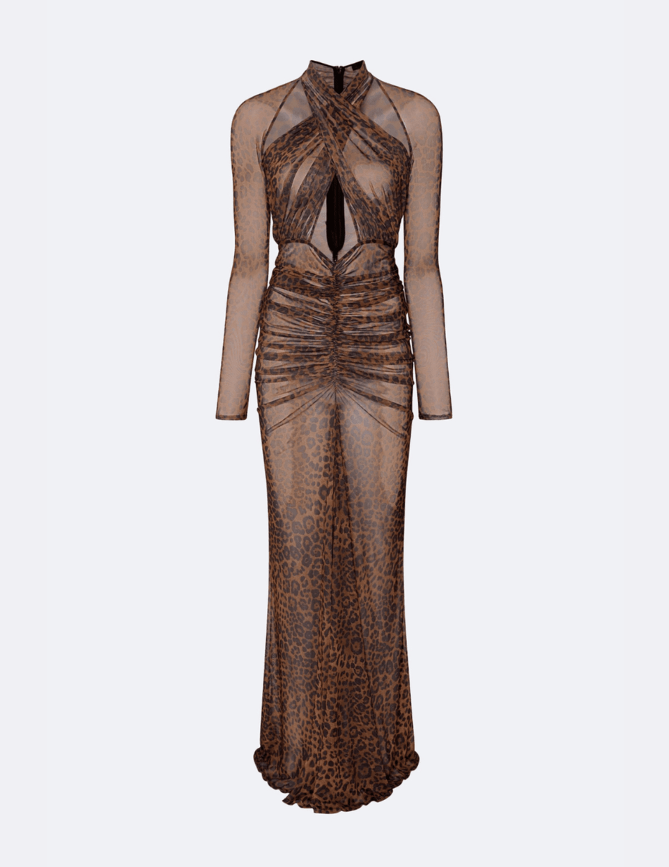 Printed Mesh Halter Ruched Gown - LAPOINTE