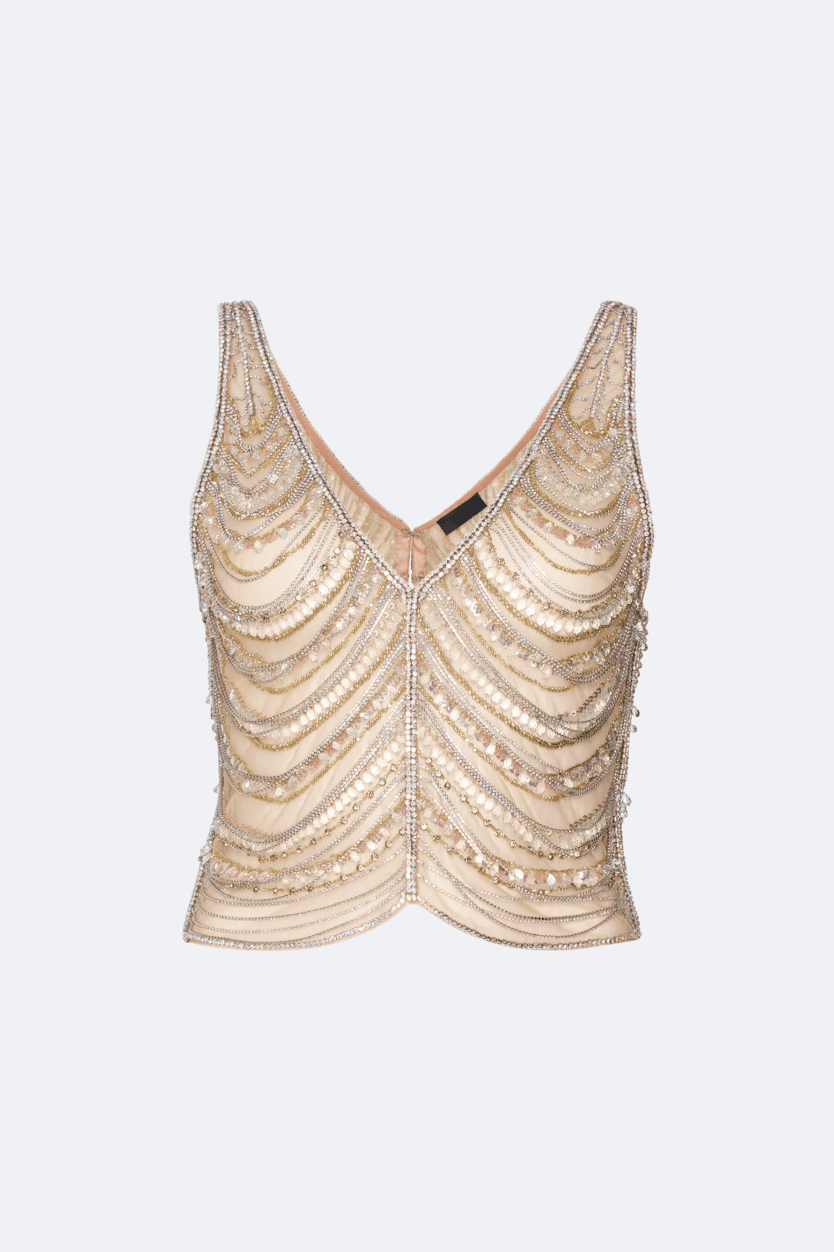 Draped Crystal Embroidery V Neck Tank - LAPOINTE