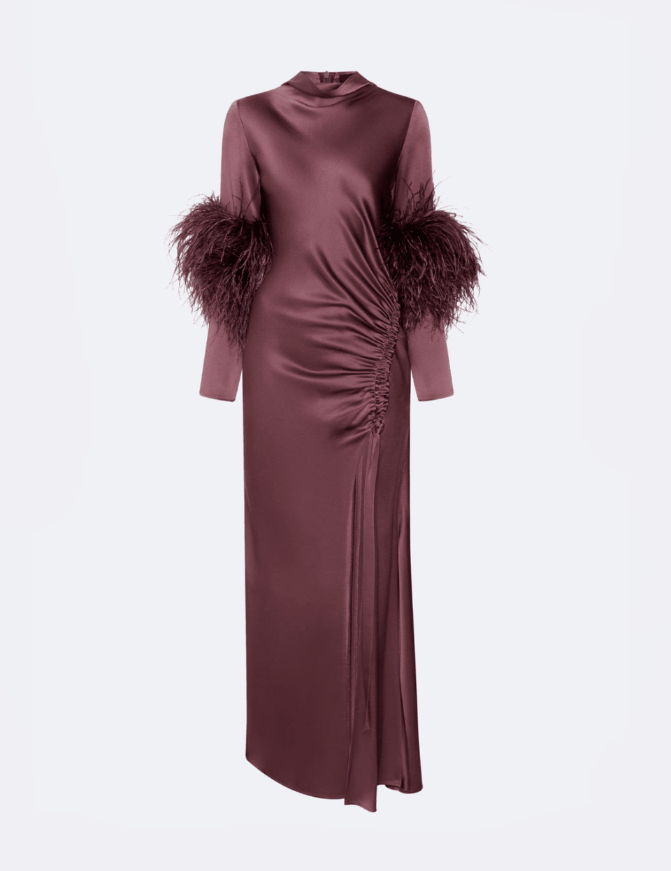 Satin Tab Gown With Feathers - LAPOINTE